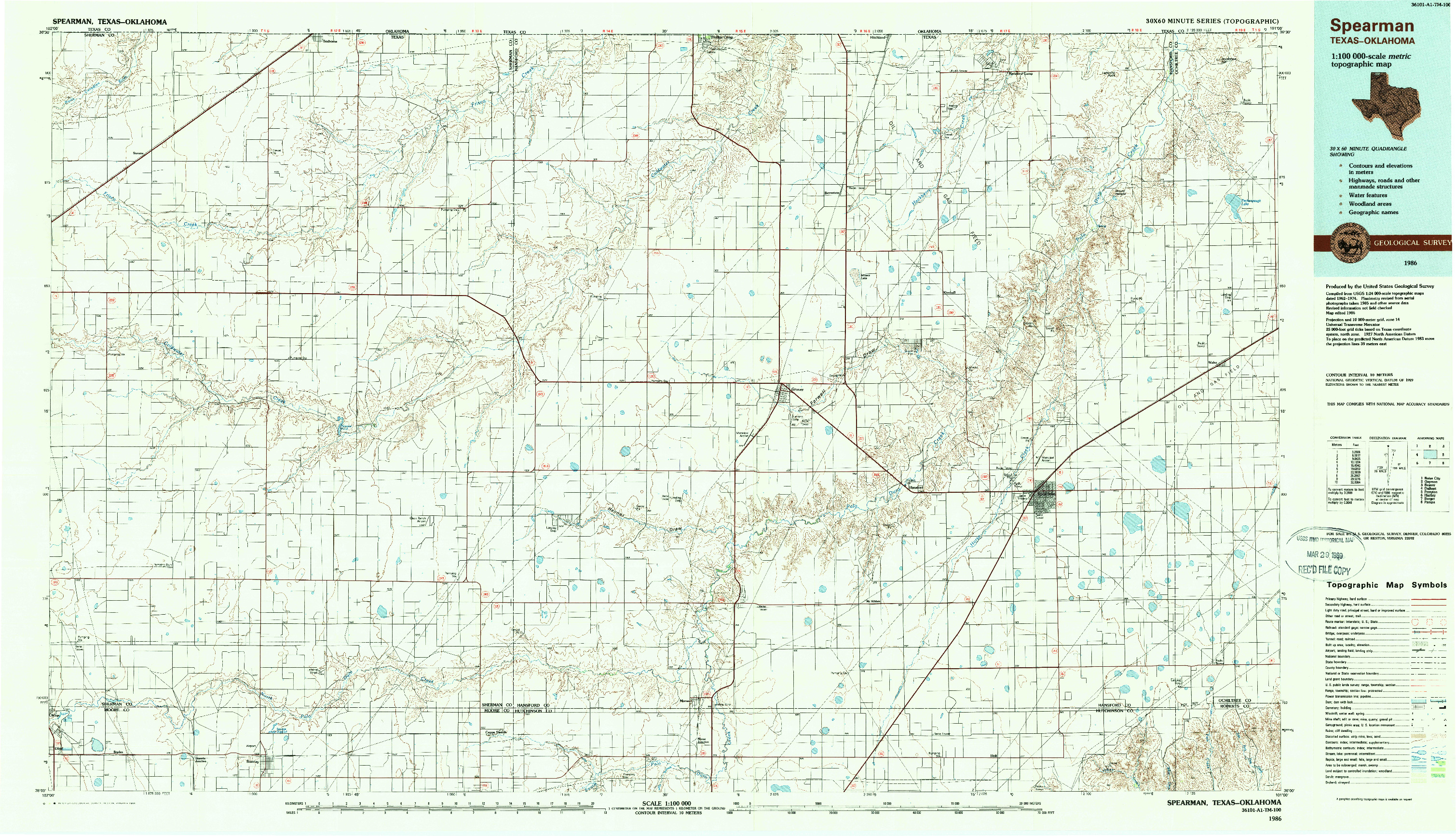USGS 1:100000-SCALE QUADRANGLE FOR SPEARMAN, TX 1986