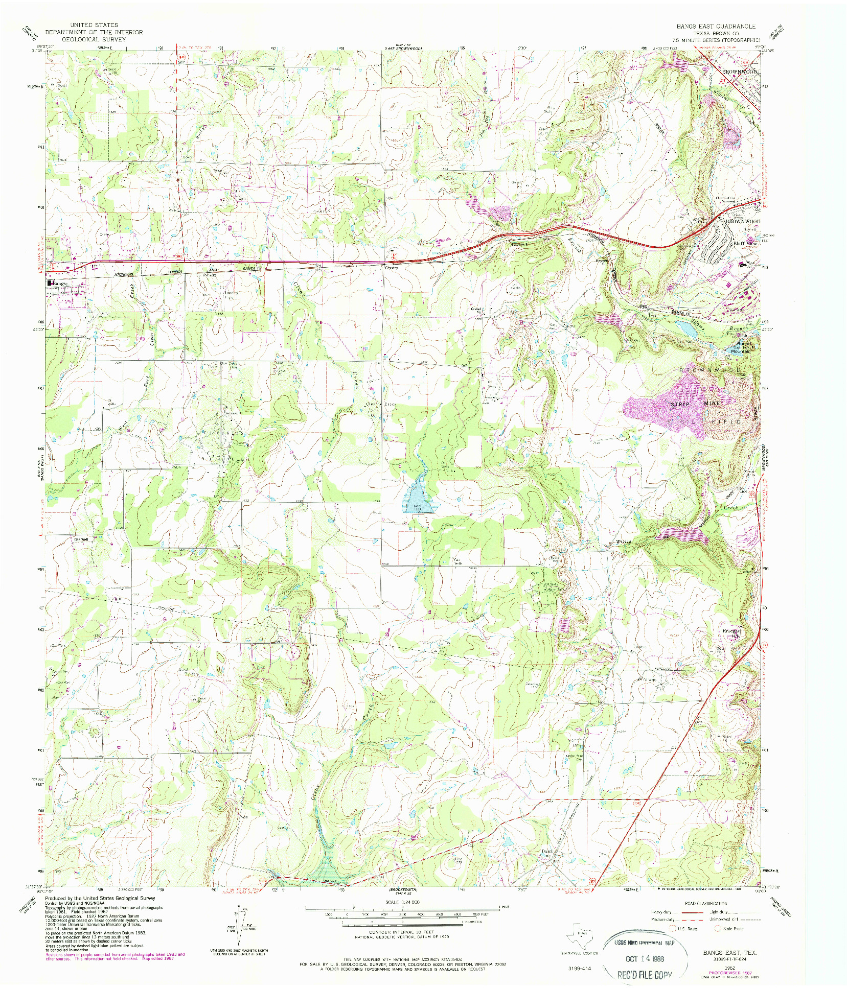 USGS 1:24000-SCALE QUADRANGLE FOR BANGS EAST, TX 1962