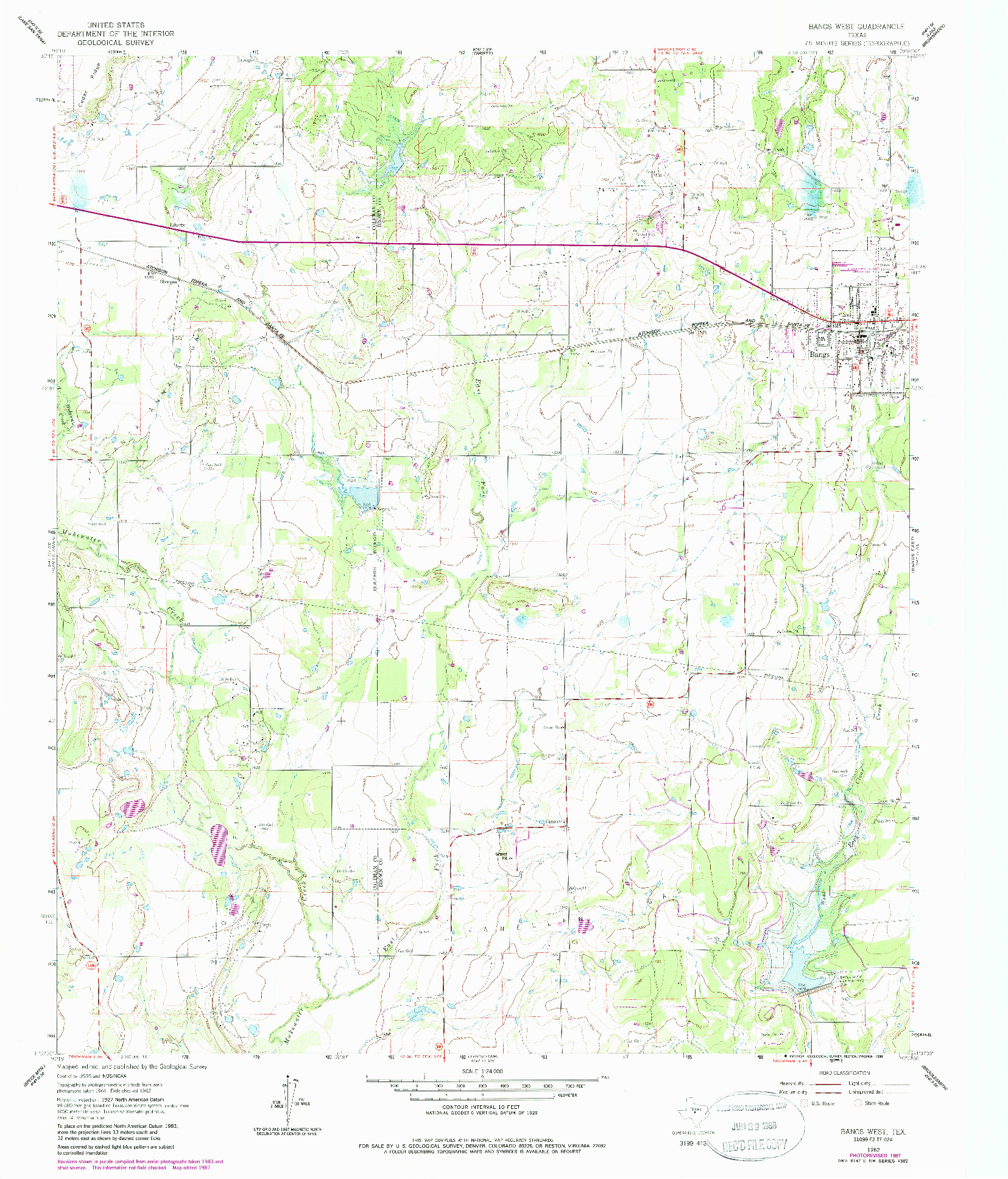 USGS 1:24000-SCALE QUADRANGLE FOR BANGS WEST, TX 1962