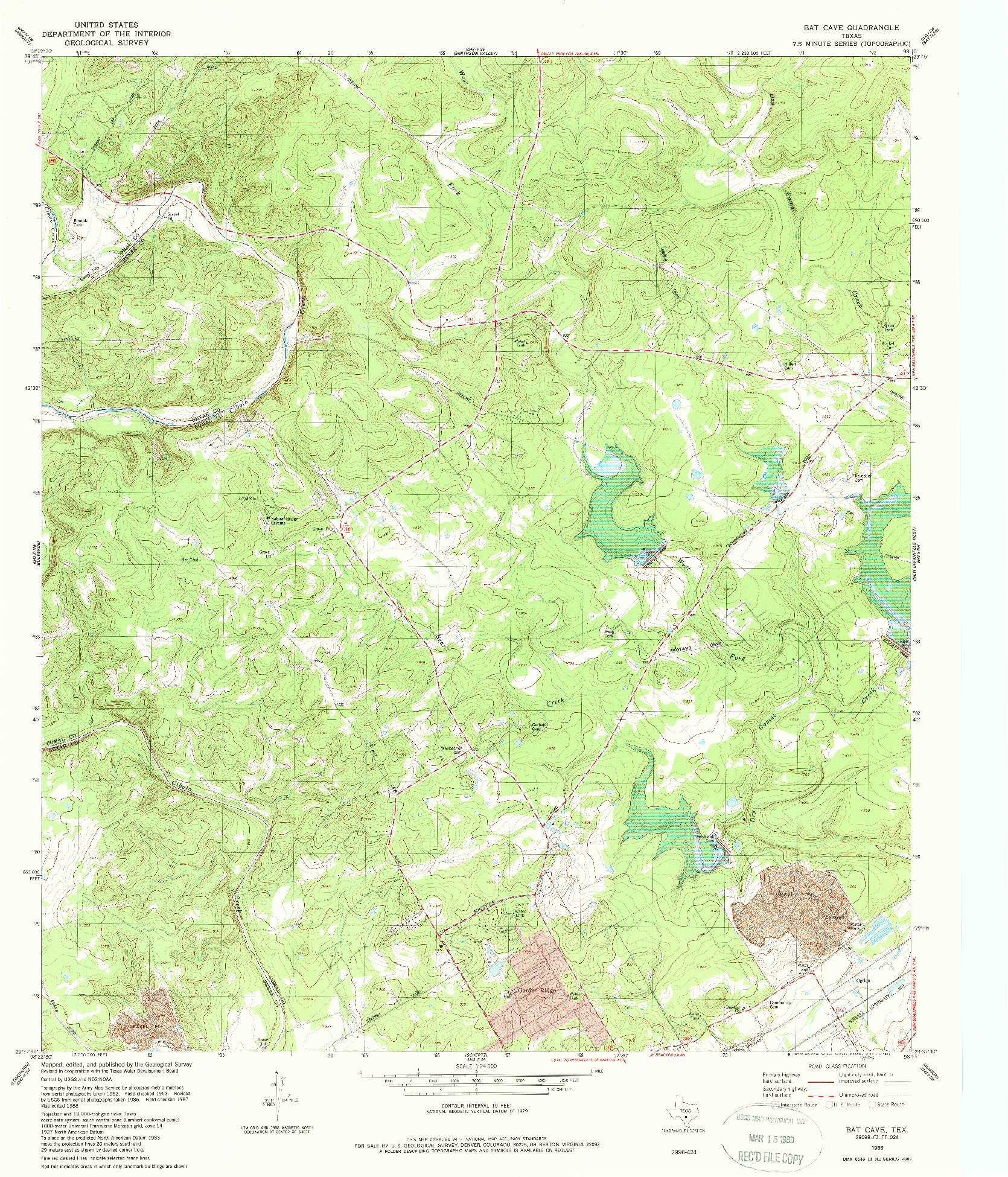 USGS 1:24000-SCALE QUADRANGLE FOR BAT CAVE, TX 1988