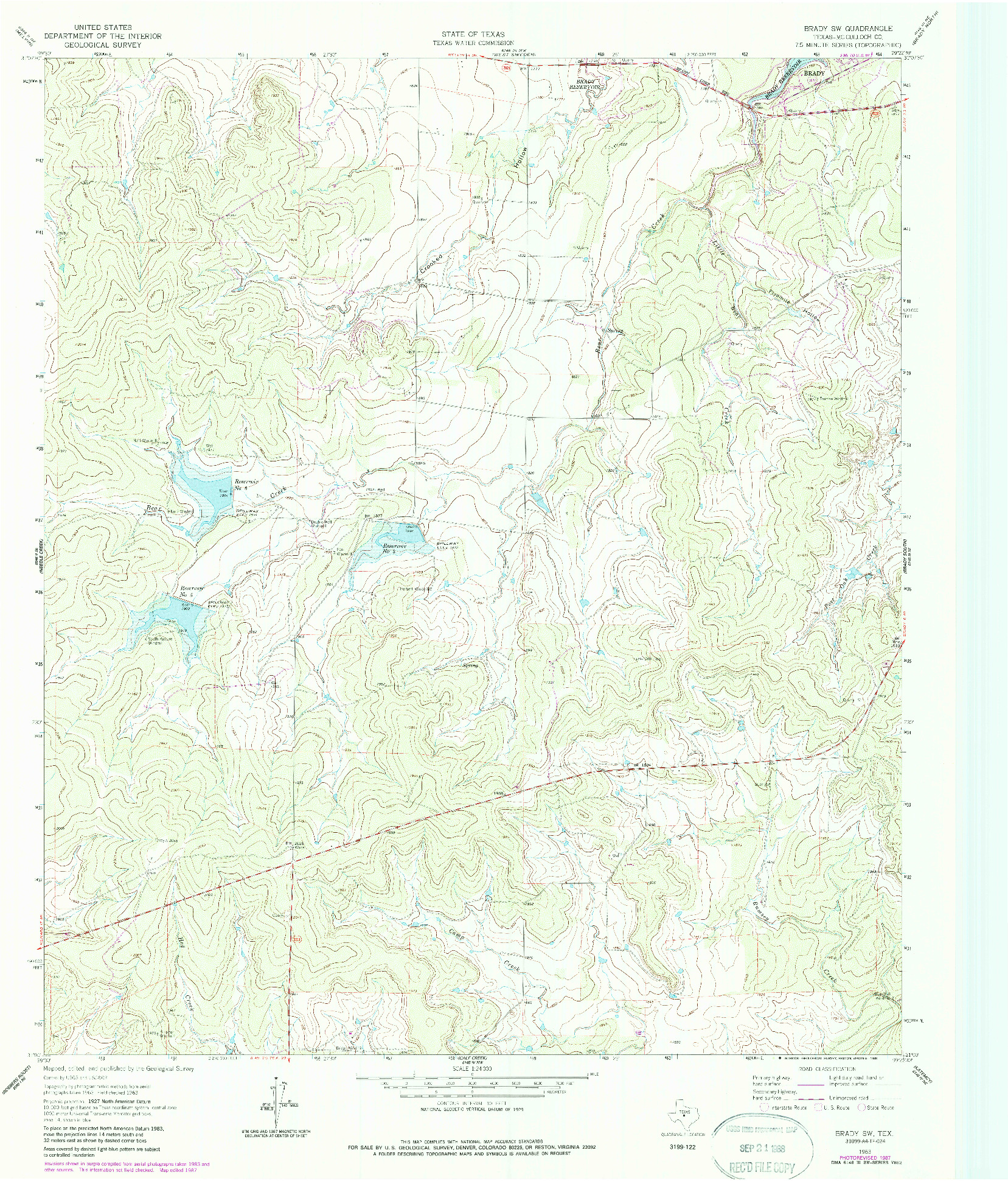 USGS 1:24000-SCALE QUADRANGLE FOR BRADY SW, TX 1963