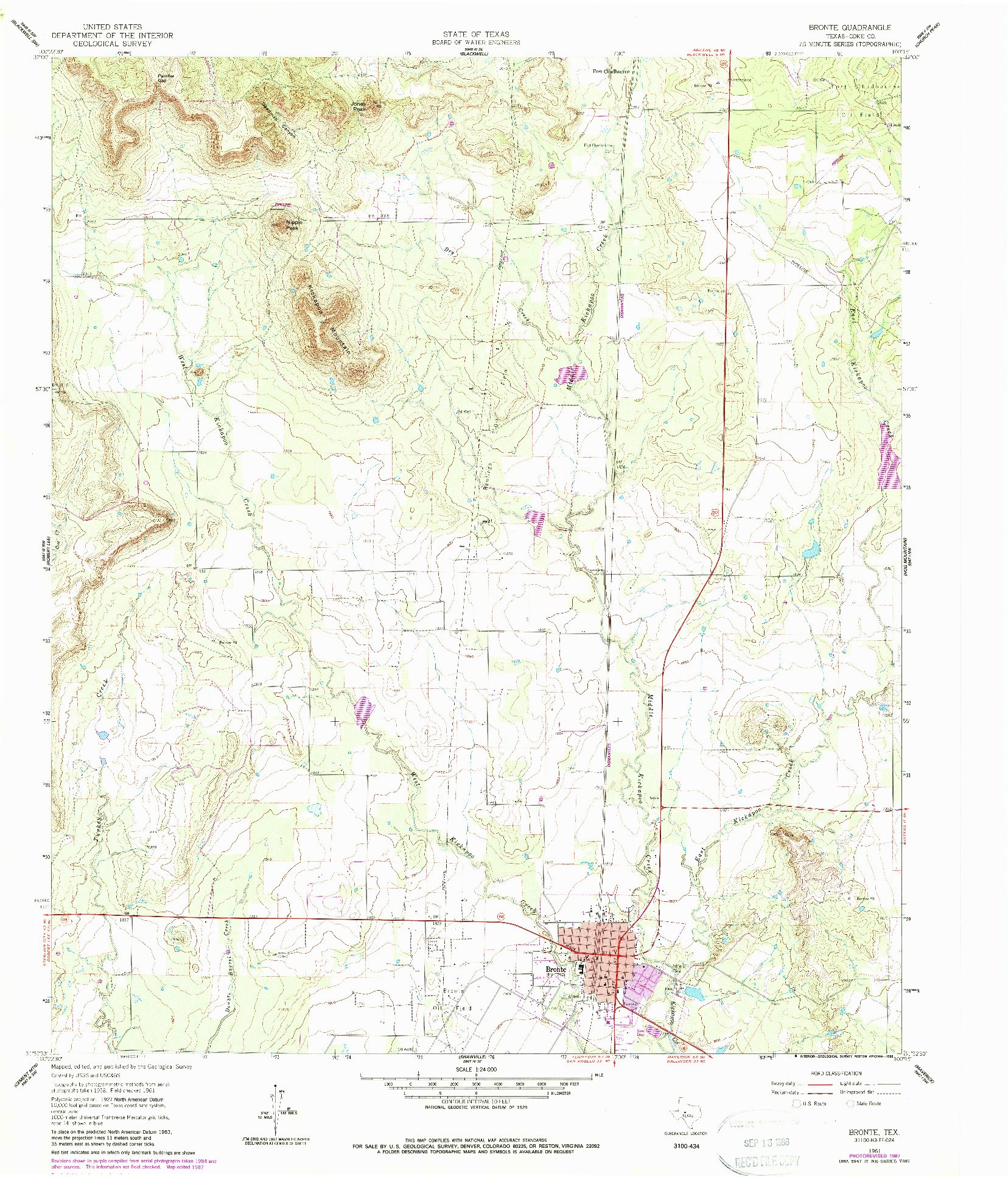 USGS 1:24000-SCALE QUADRANGLE FOR BRONTE, TX 1961