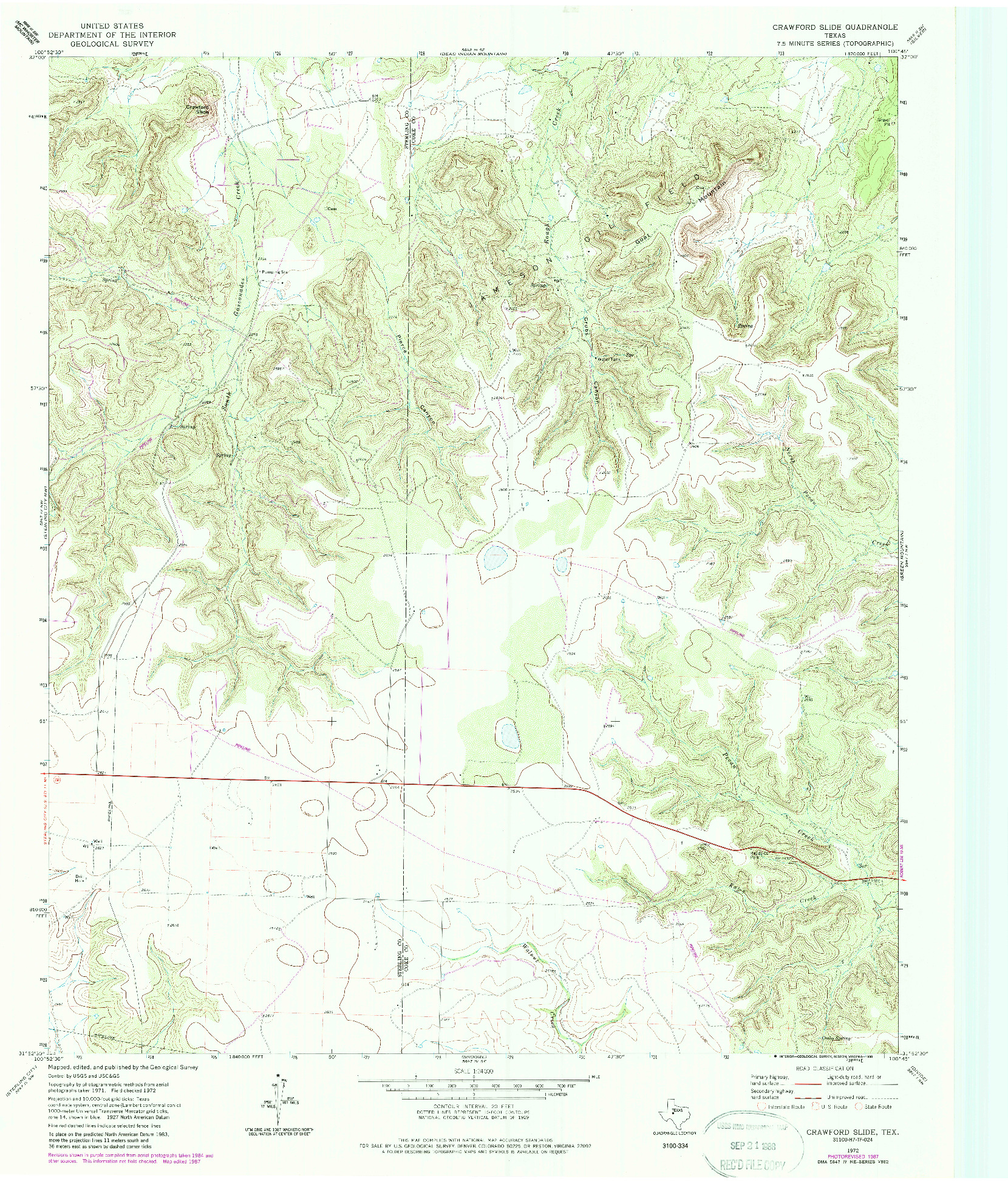 USGS 1:24000-SCALE QUADRANGLE FOR CRAWFORD SLIDE, TX 1972