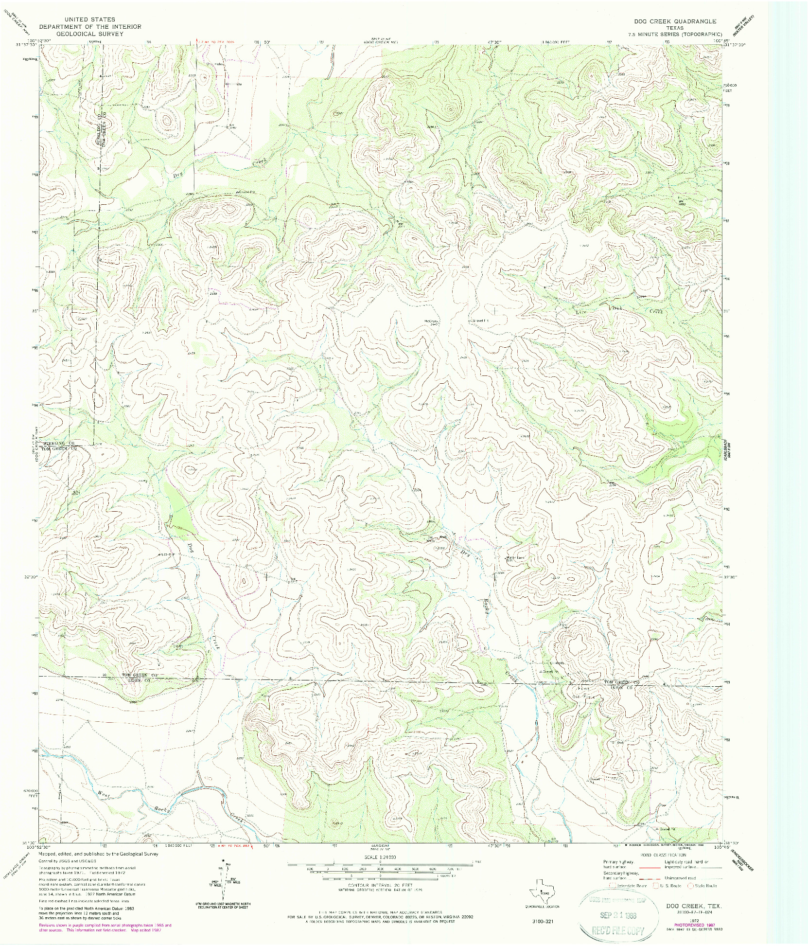 USGS 1:24000-SCALE QUADRANGLE FOR DOG CREEK, TX 1972