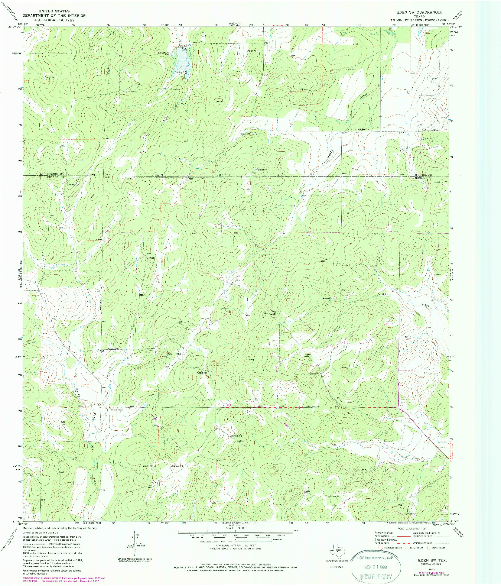 USGS 1:24000-SCALE QUADRANGLE FOR EDEN SW, TX 1970