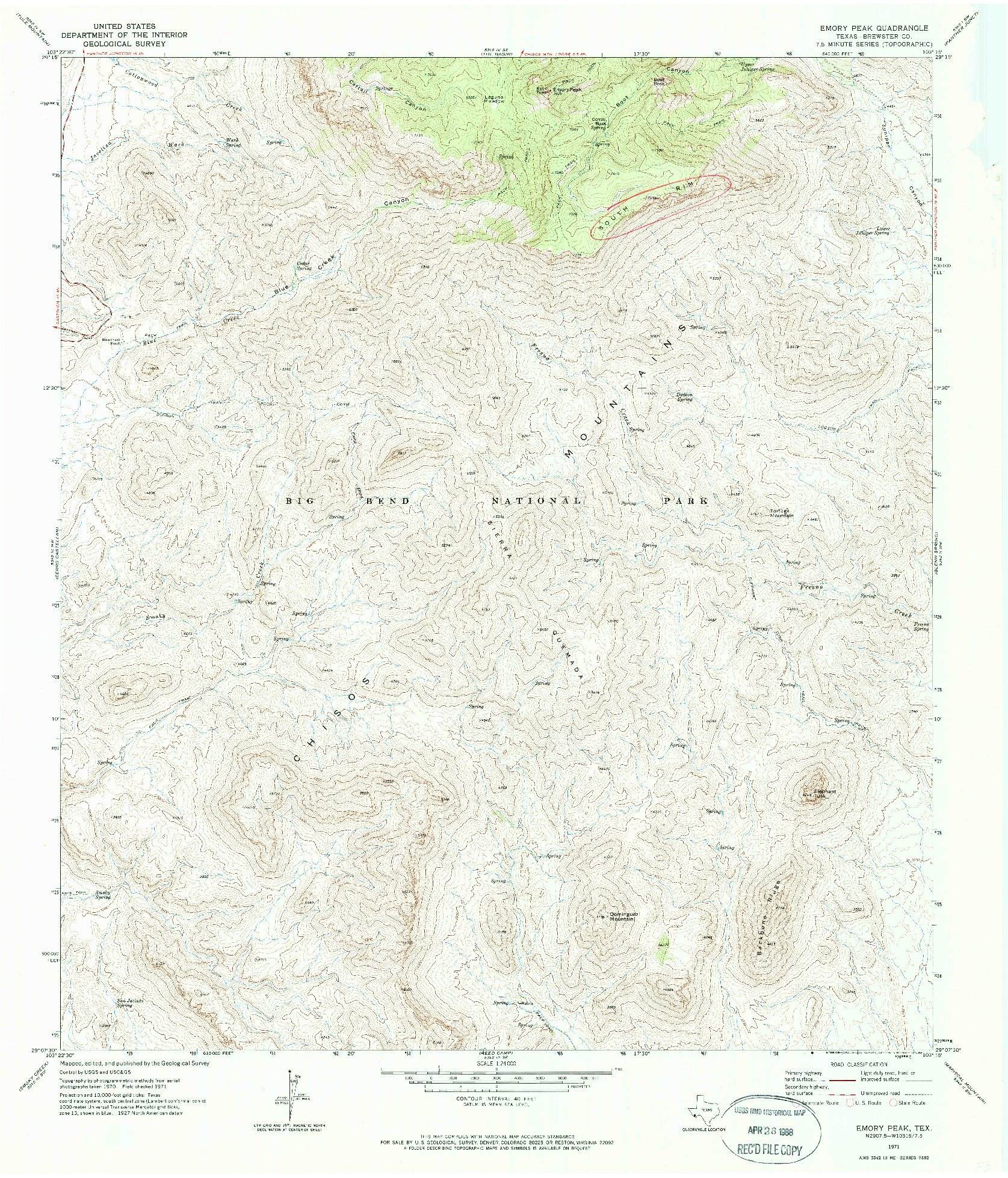 USGS 1:24000-SCALE QUADRANGLE FOR EMORY PEAK, TX 1971