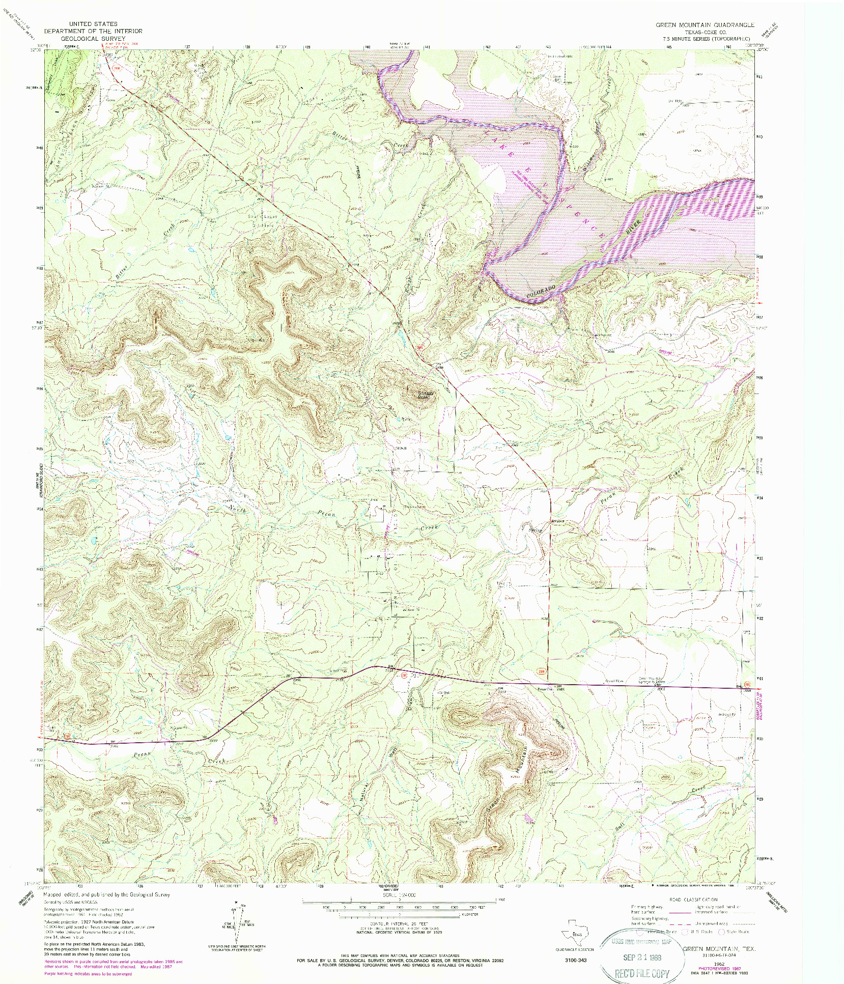 USGS 1:24000-SCALE QUADRANGLE FOR GREEN MOUNTAIN, TX 1962