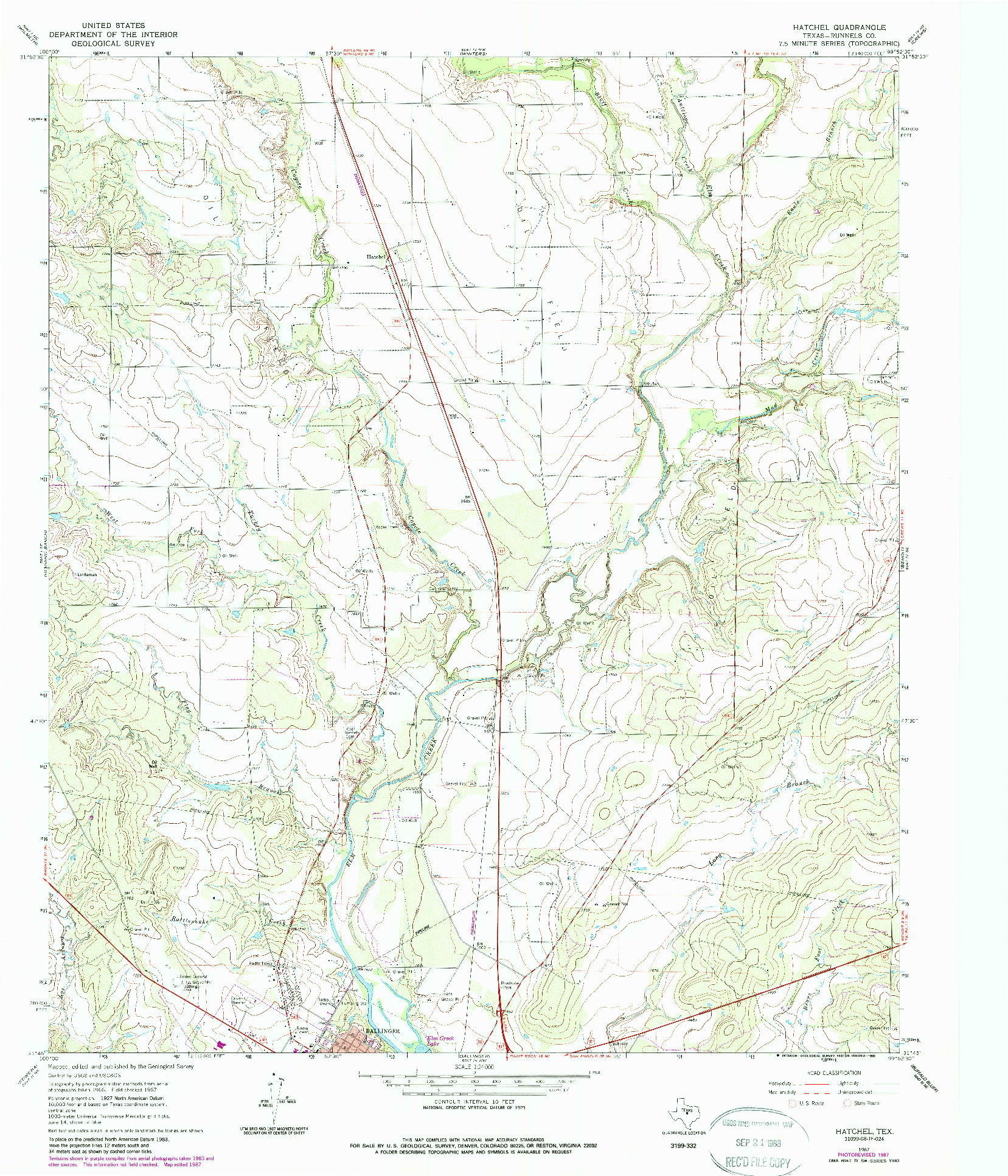 USGS 1:24000-SCALE QUADRANGLE FOR HATCHEL, TX 1967