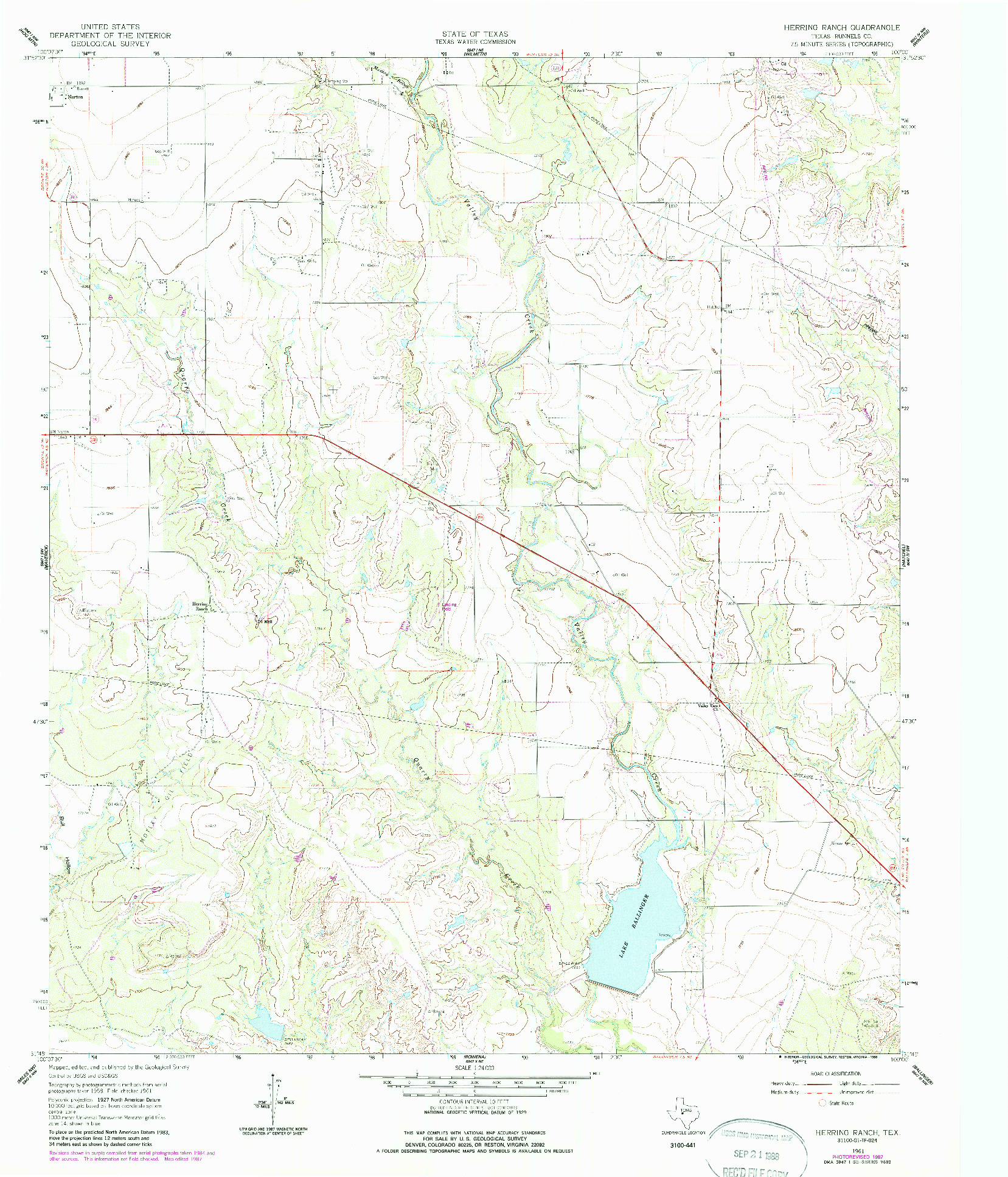 USGS 1:24000-SCALE QUADRANGLE FOR HERRING RANCH, TX 1961