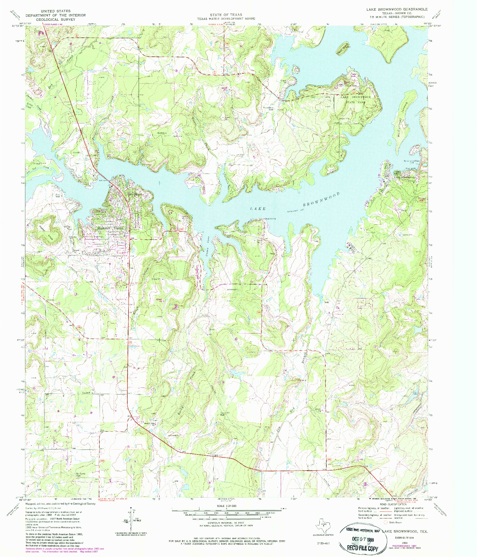 USGS 1:24000-SCALE QUADRANGLE FOR LAKE BROWNWOOD, TX 1969