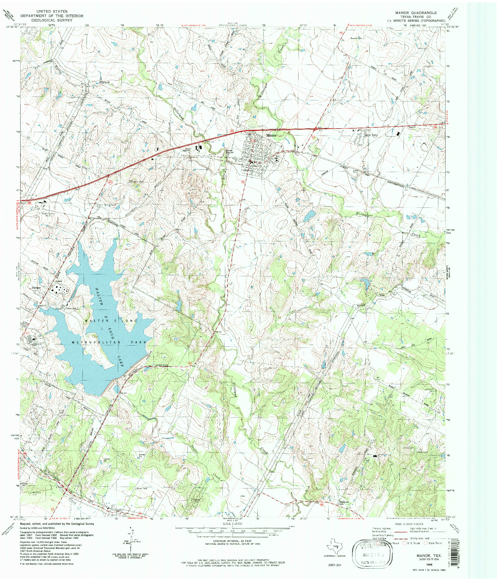 USGS 1:24000-SCALE QUADRANGLE FOR MANOR, TX 1988