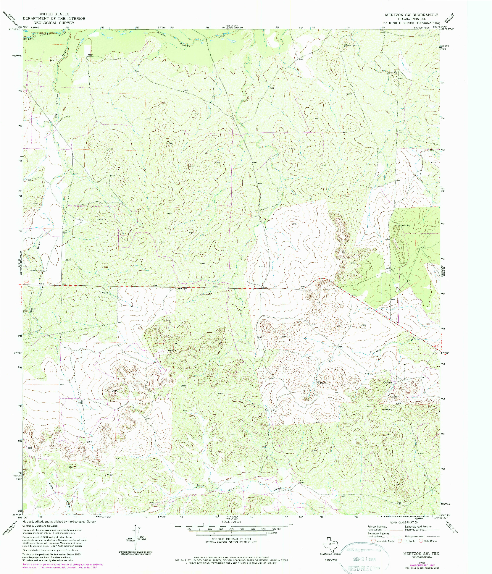 USGS 1:24000-SCALE QUADRANGLE FOR MERTZON SW, TX 1972