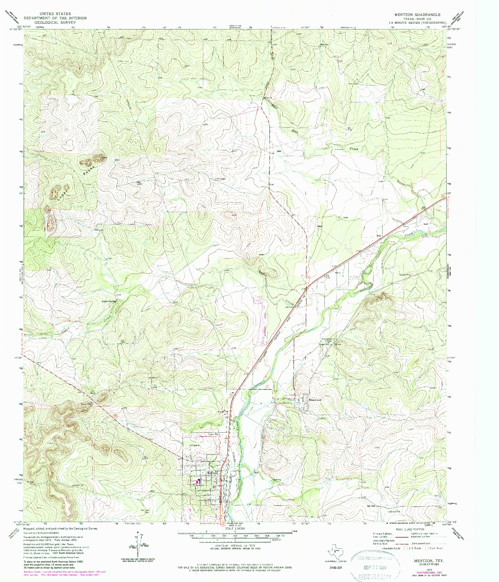 USGS 1:24000-SCALE QUADRANGLE FOR MERTZON, TX 1972