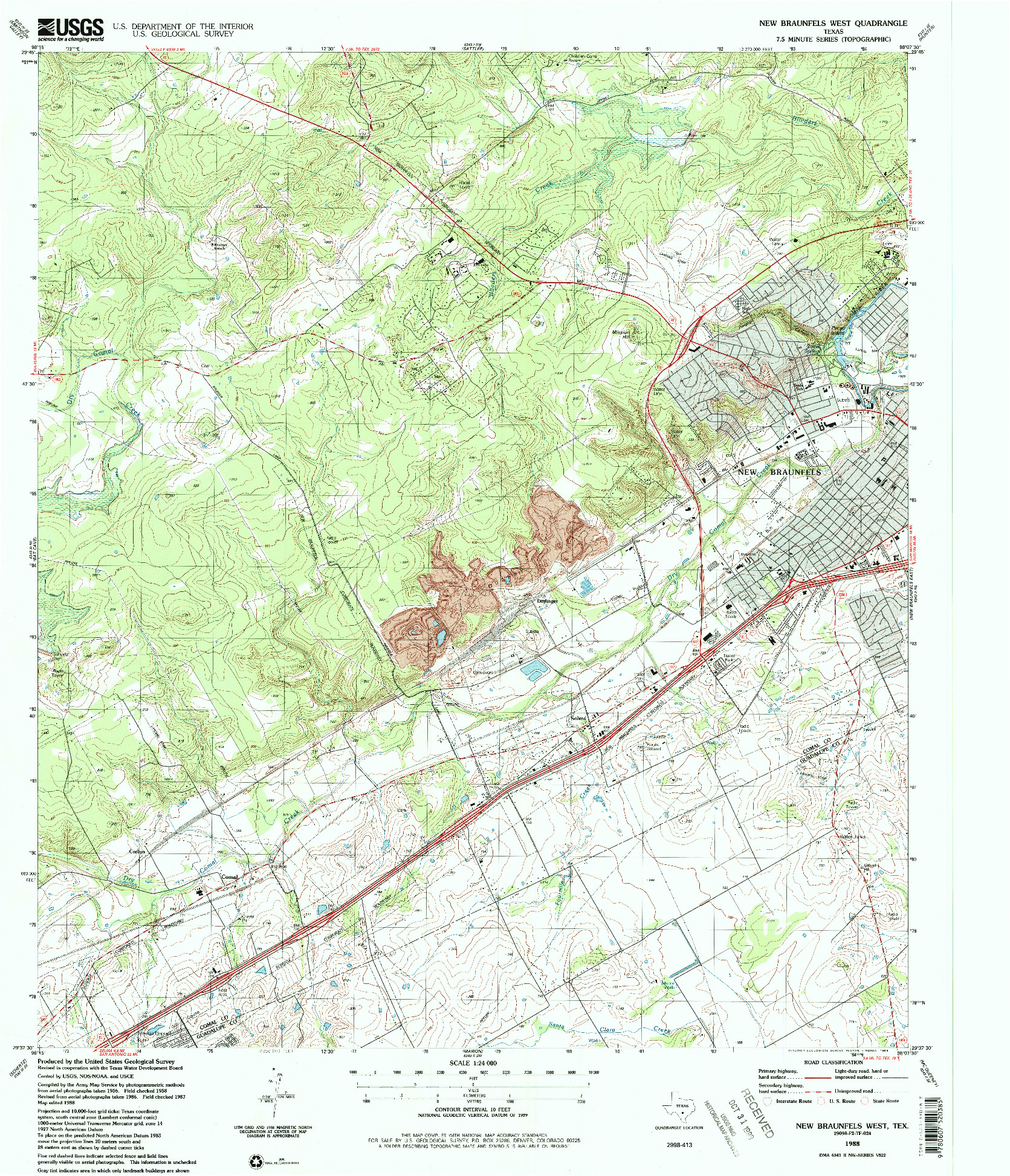 USGS 1:24000-SCALE QUADRANGLE FOR NEW BRAUNFELS WEST, TX 1988