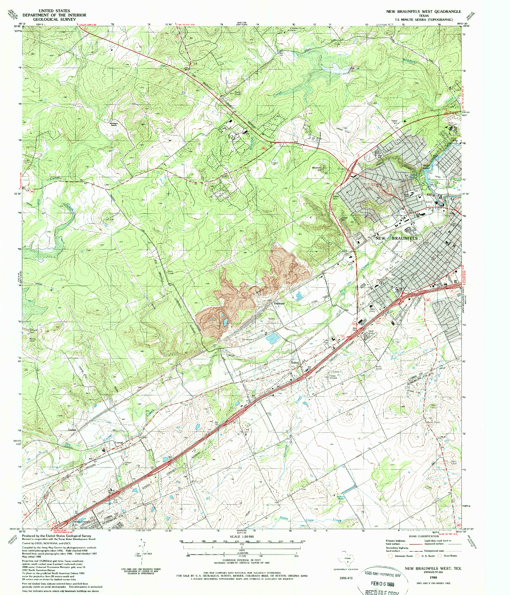 USGS 1:24000-SCALE QUADRANGLE FOR NEW BRAUNFELS WEST, TX 1988