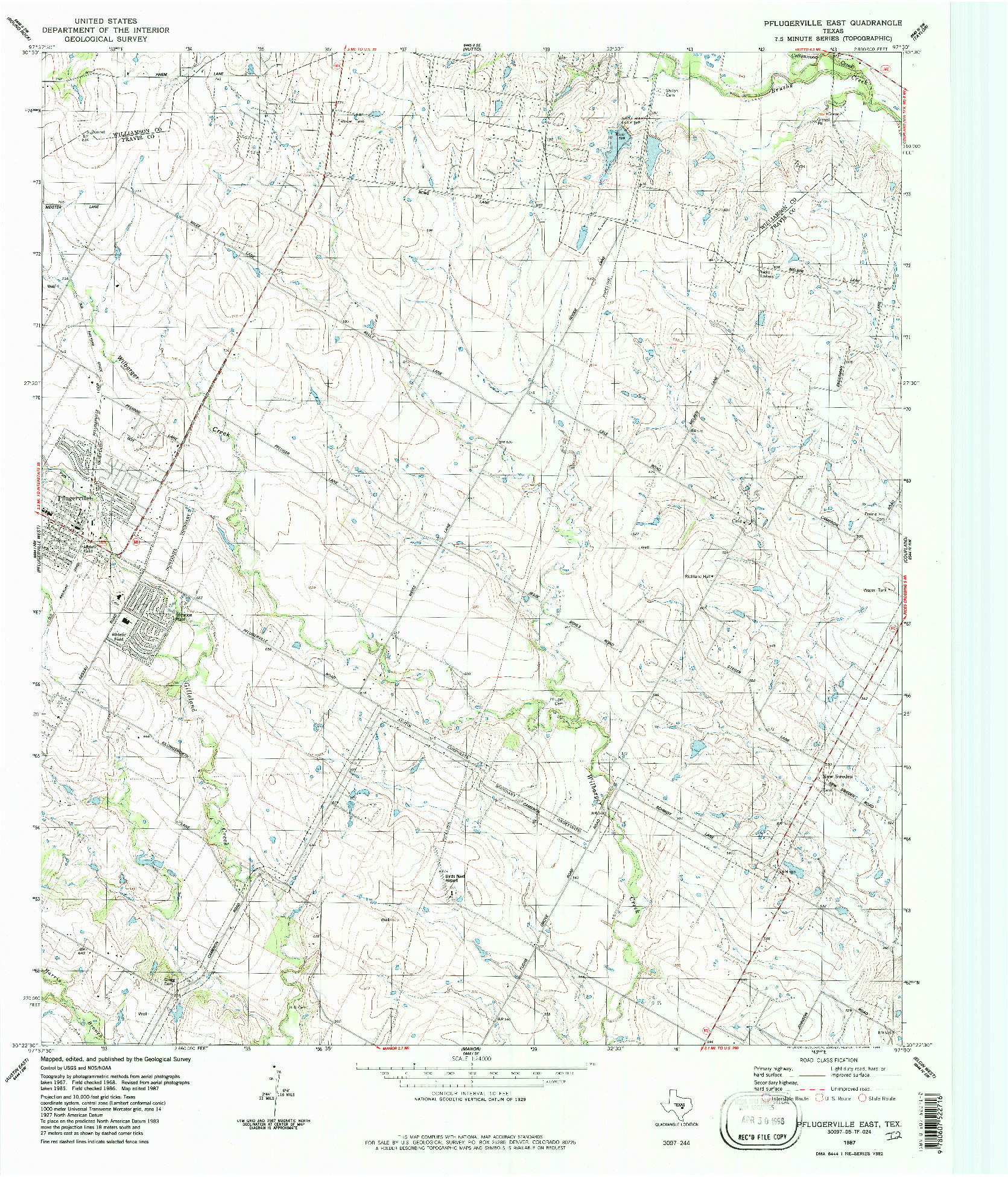 USGS 1:24000-SCALE QUADRANGLE FOR PFLUGERVILLE EAST, TX 1987