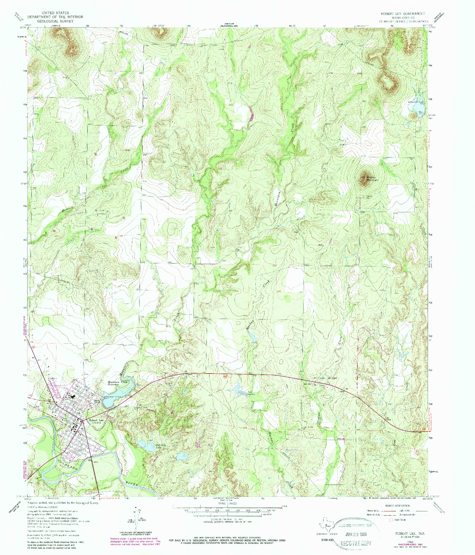 USGS 1:24000-SCALE QUADRANGLE FOR ROBERT LEE, TX 1963