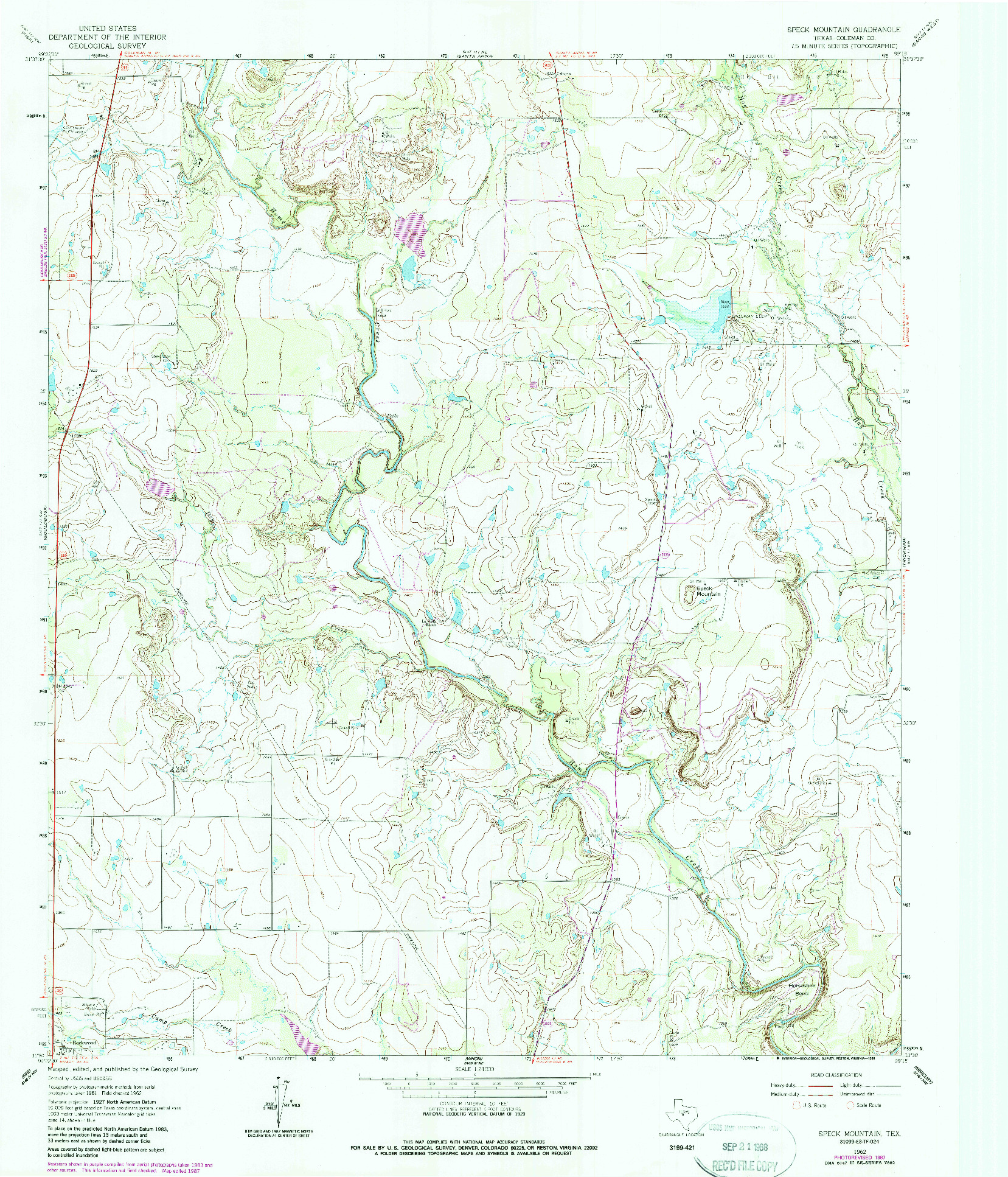 USGS 1:24000-SCALE QUADRANGLE FOR SPECK MOUNTAIN, TX 1962