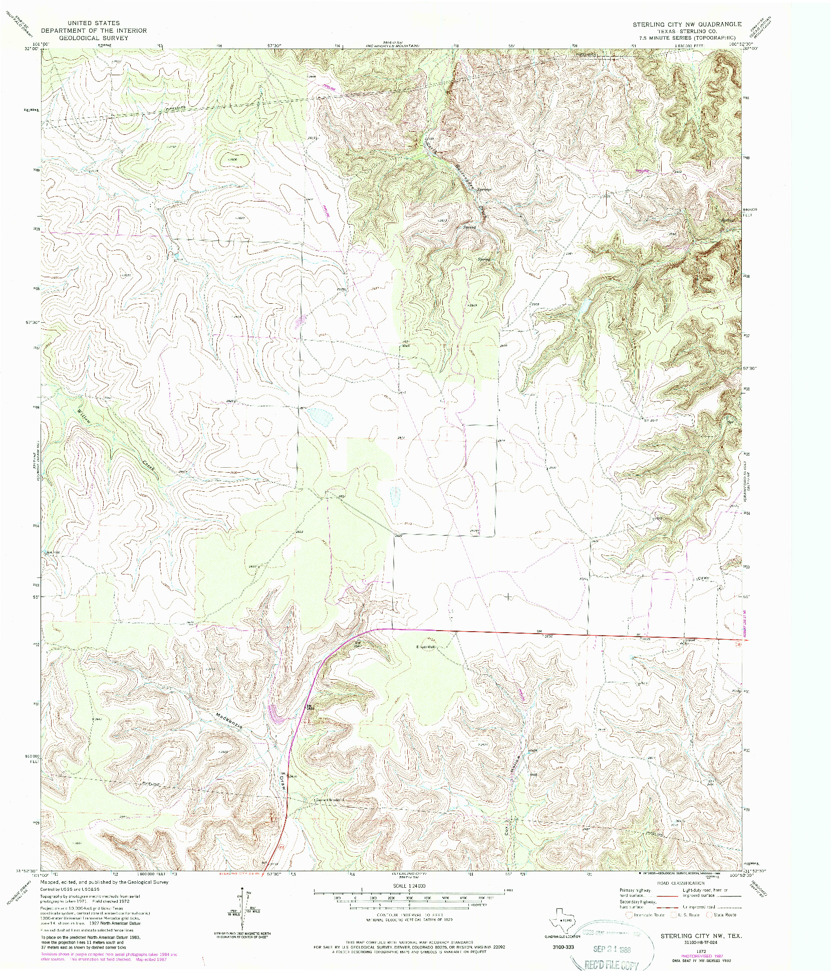 USGS 1:24000-SCALE QUADRANGLE FOR STERLING CITY NW, TX 1972