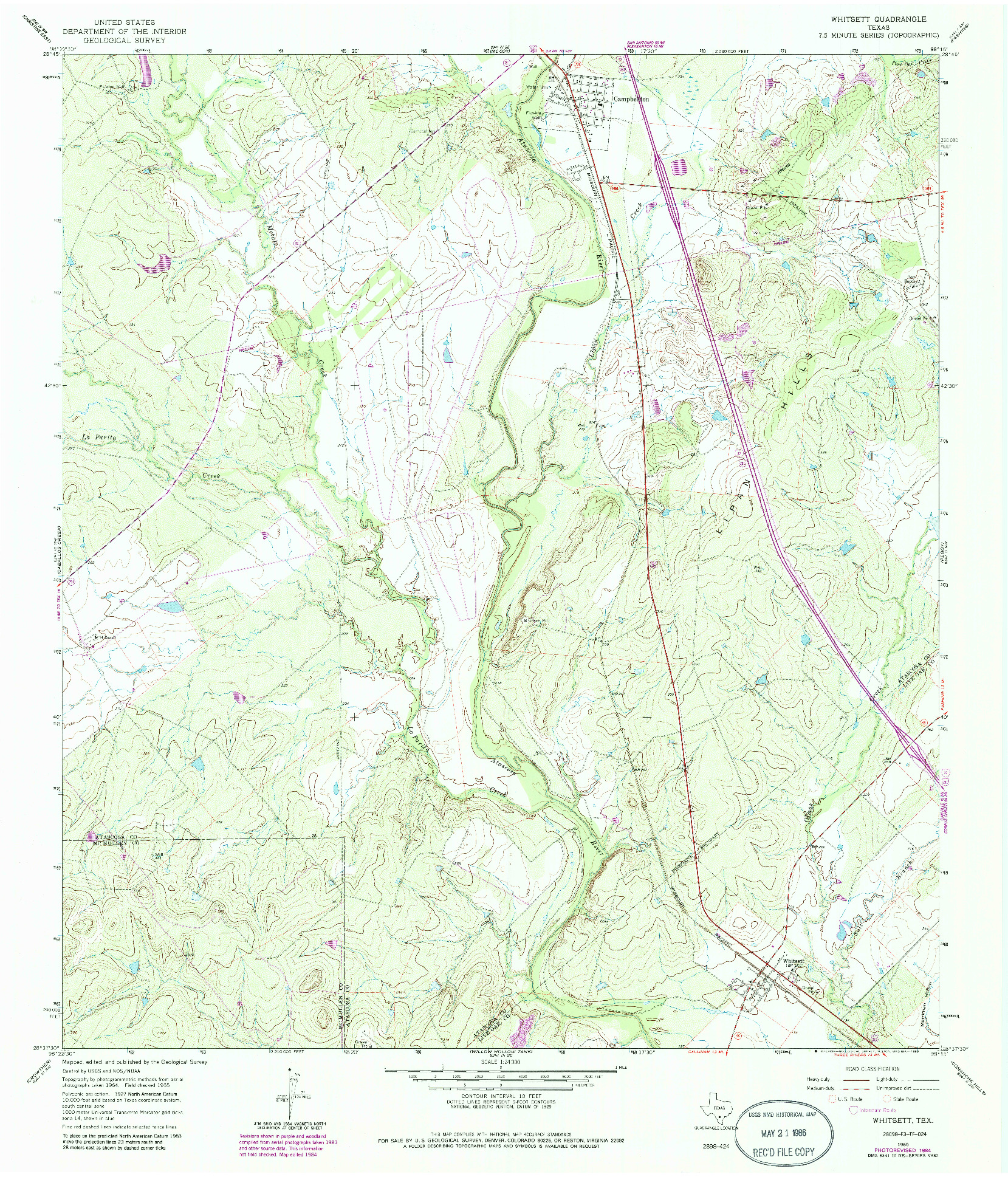 USGS 1:24000-SCALE QUADRANGLE FOR WHITSETT, TX 1965