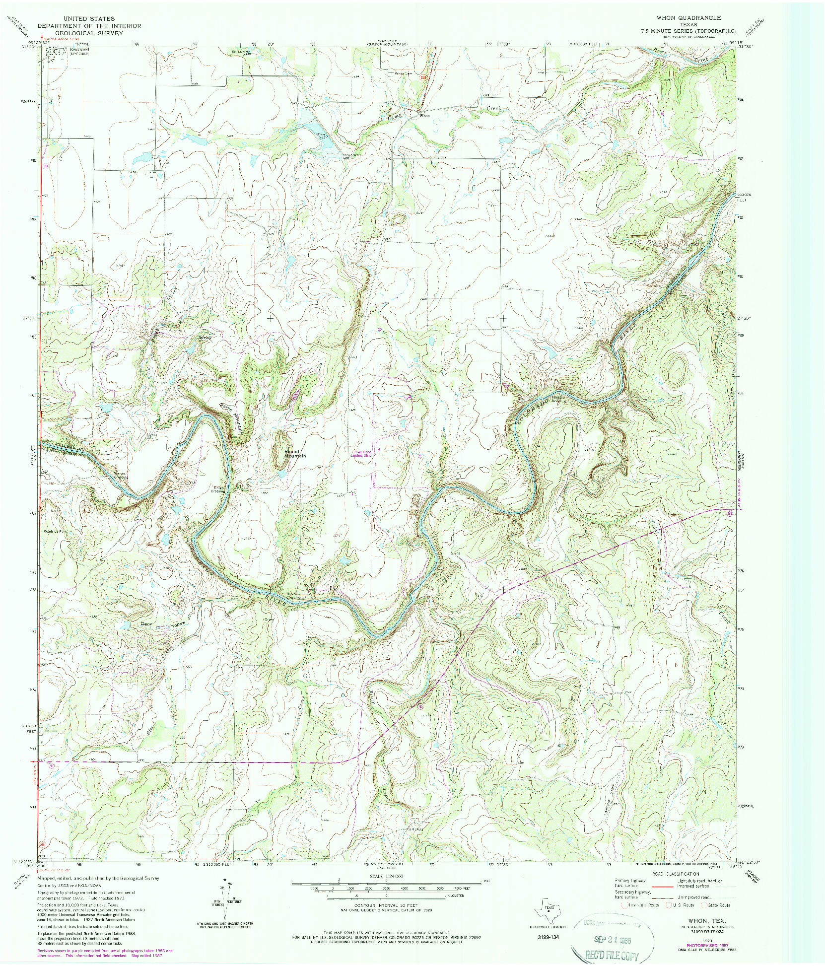 USGS 1:24000-SCALE QUADRANGLE FOR WHON, TX 1973