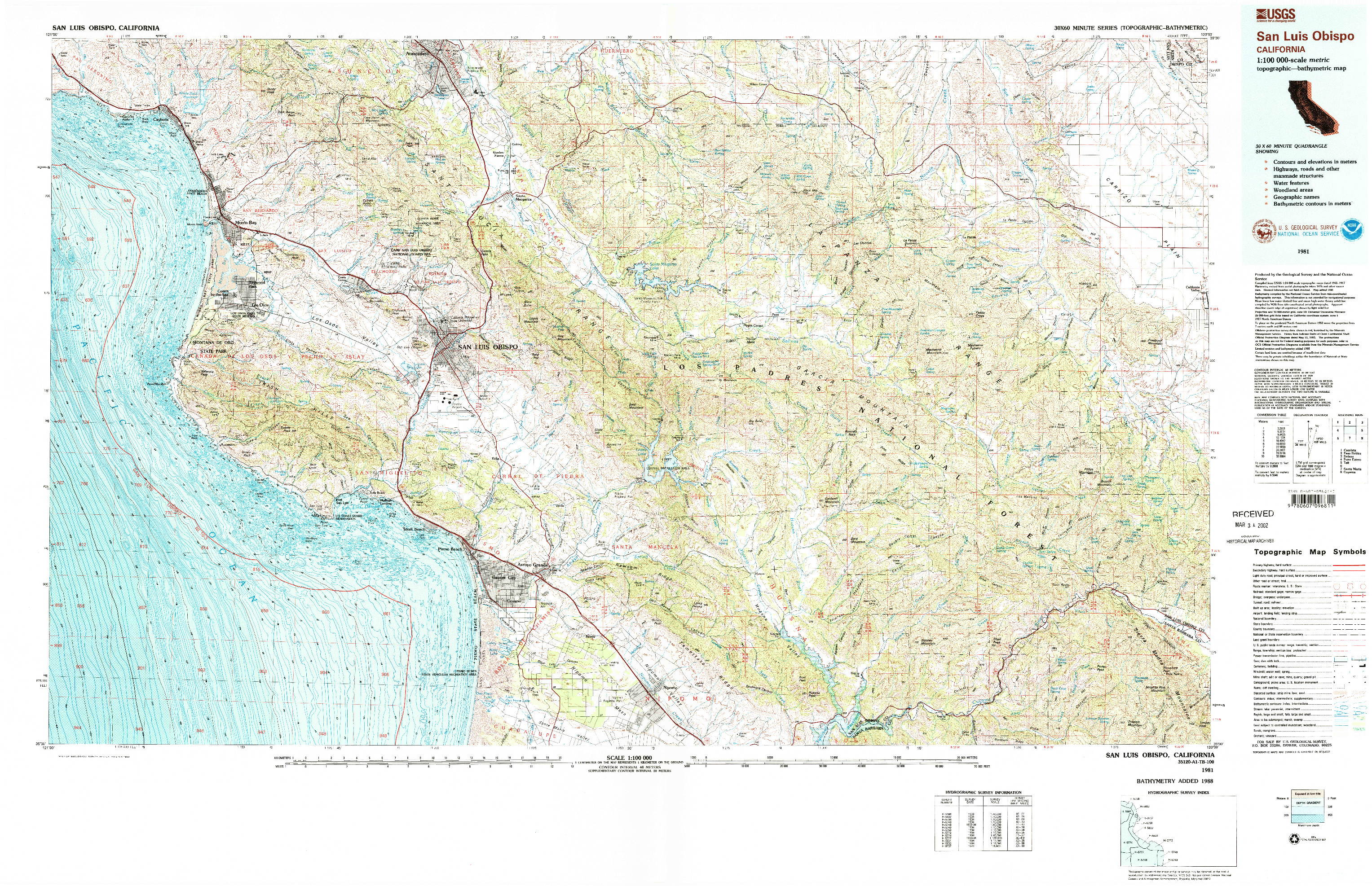 USGS 1:100000-SCALE QUADRANGLE FOR SAN LUIS OBISPO, CA 1981