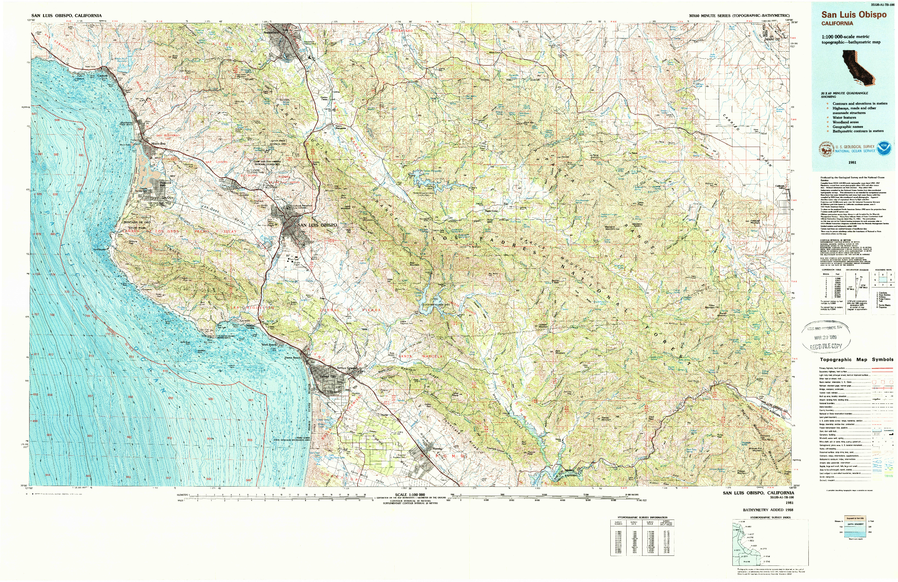 USGS 1:100000-SCALE QUADRANGLE FOR SAN LUIS OBISPO, CA 1981