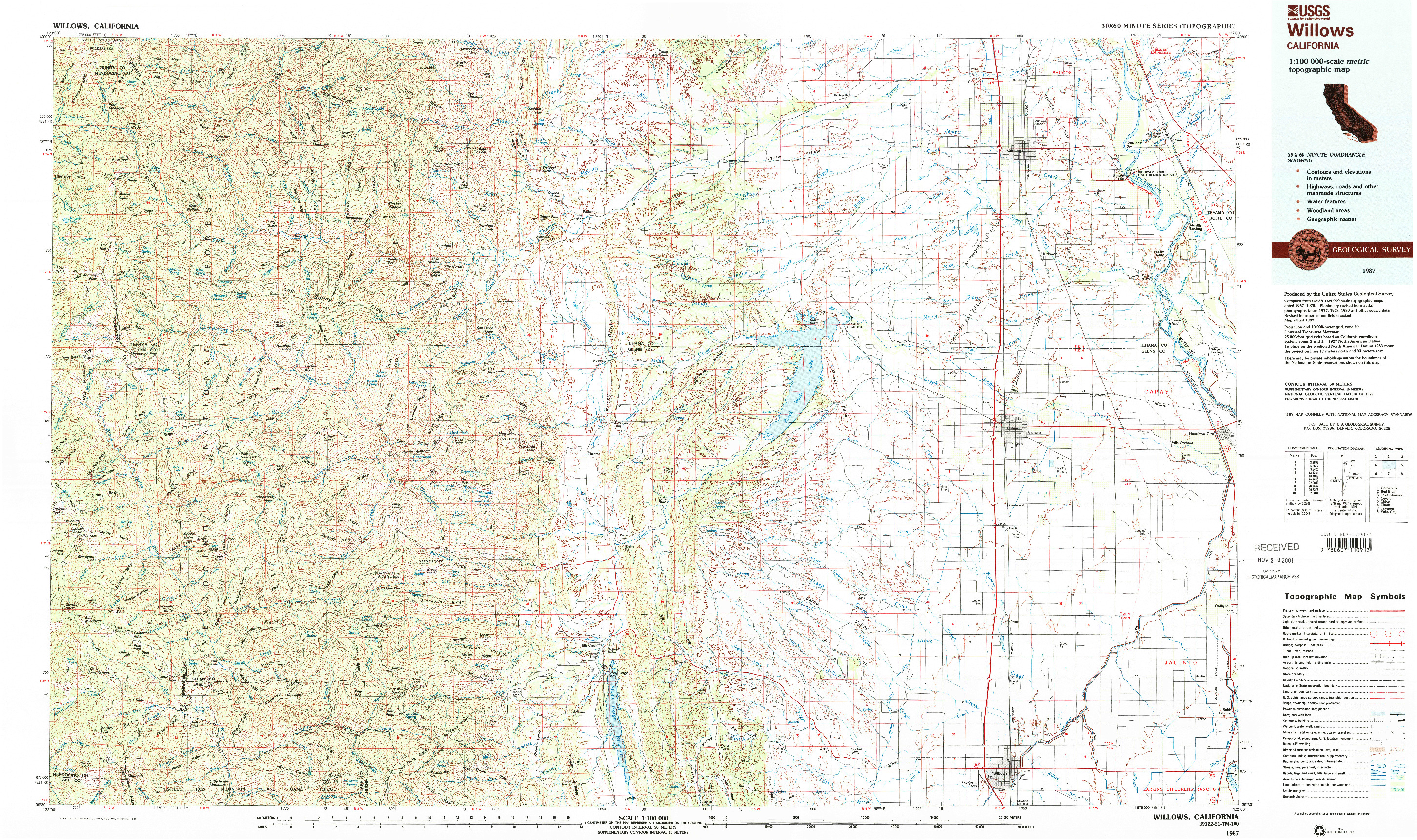 USGS 1:100000-SCALE QUADRANGLE FOR WILLOWS, CA 1987