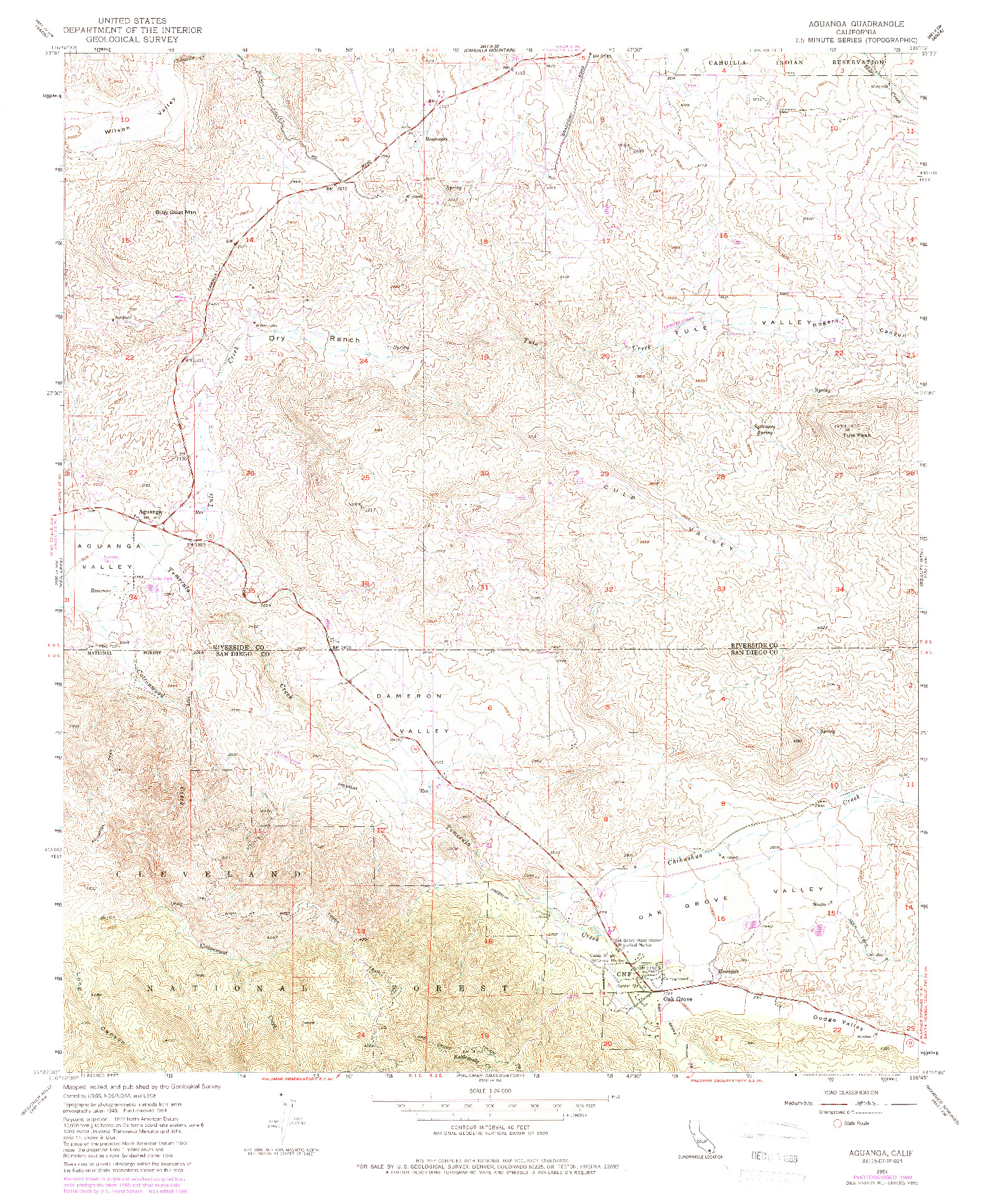 USGS 1:24000-SCALE QUADRANGLE FOR AGUANGA, CA 1954