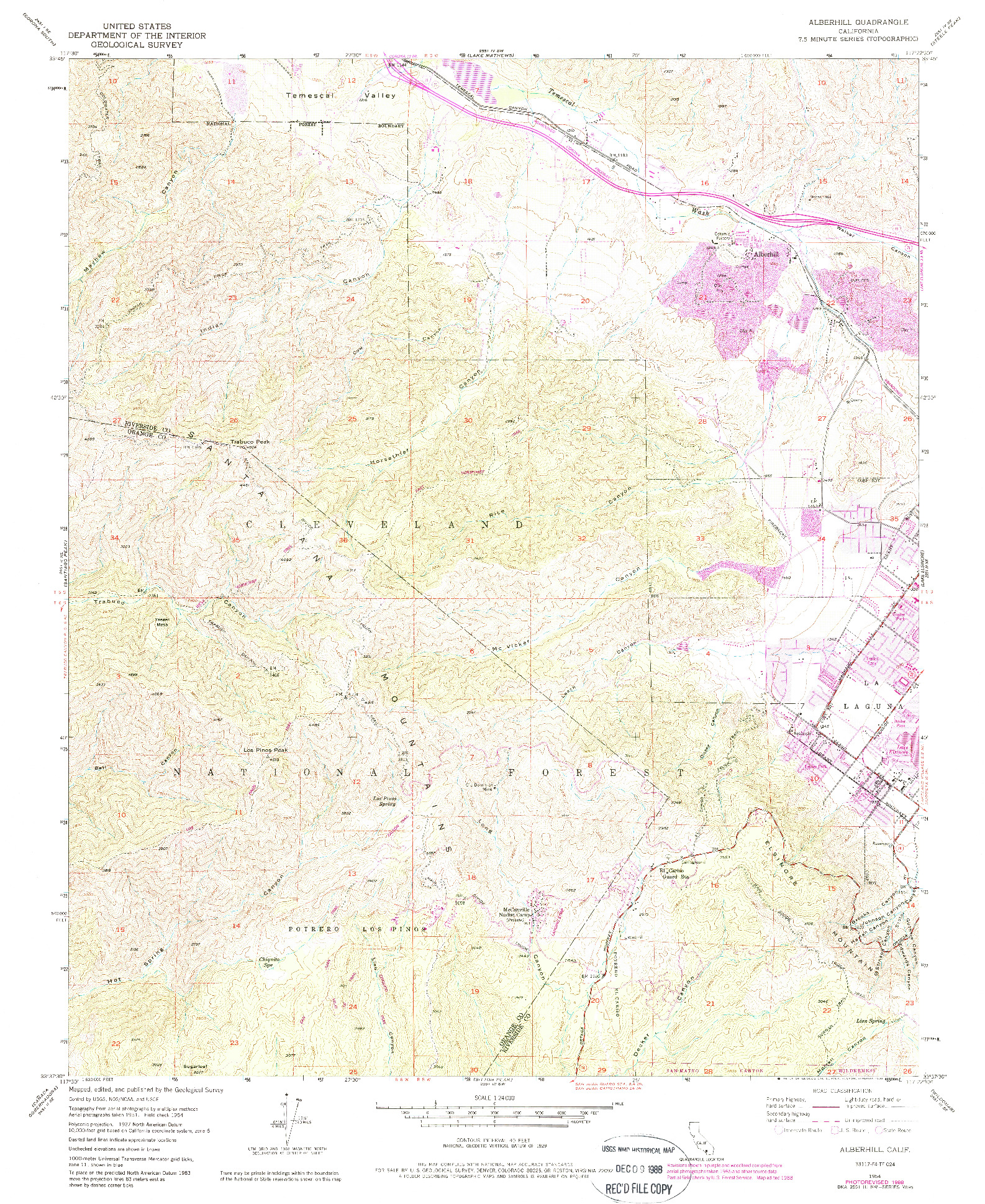 USGS 1:24000-SCALE QUADRANGLE FOR ALBERHILL, CA 1954