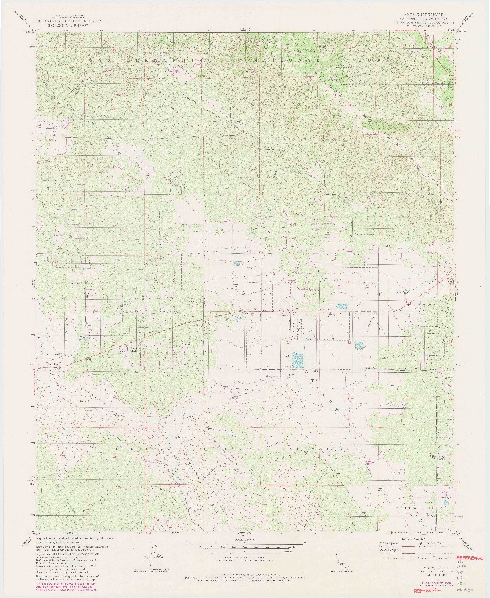 USGS 1:24000-SCALE QUADRANGLE FOR ANZA, CA 1981