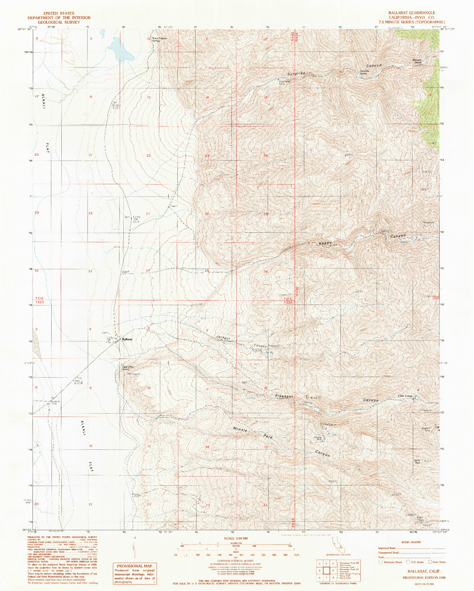 USGS 1:24000-SCALE QUADRANGLE FOR BALLARAT, CA 1988