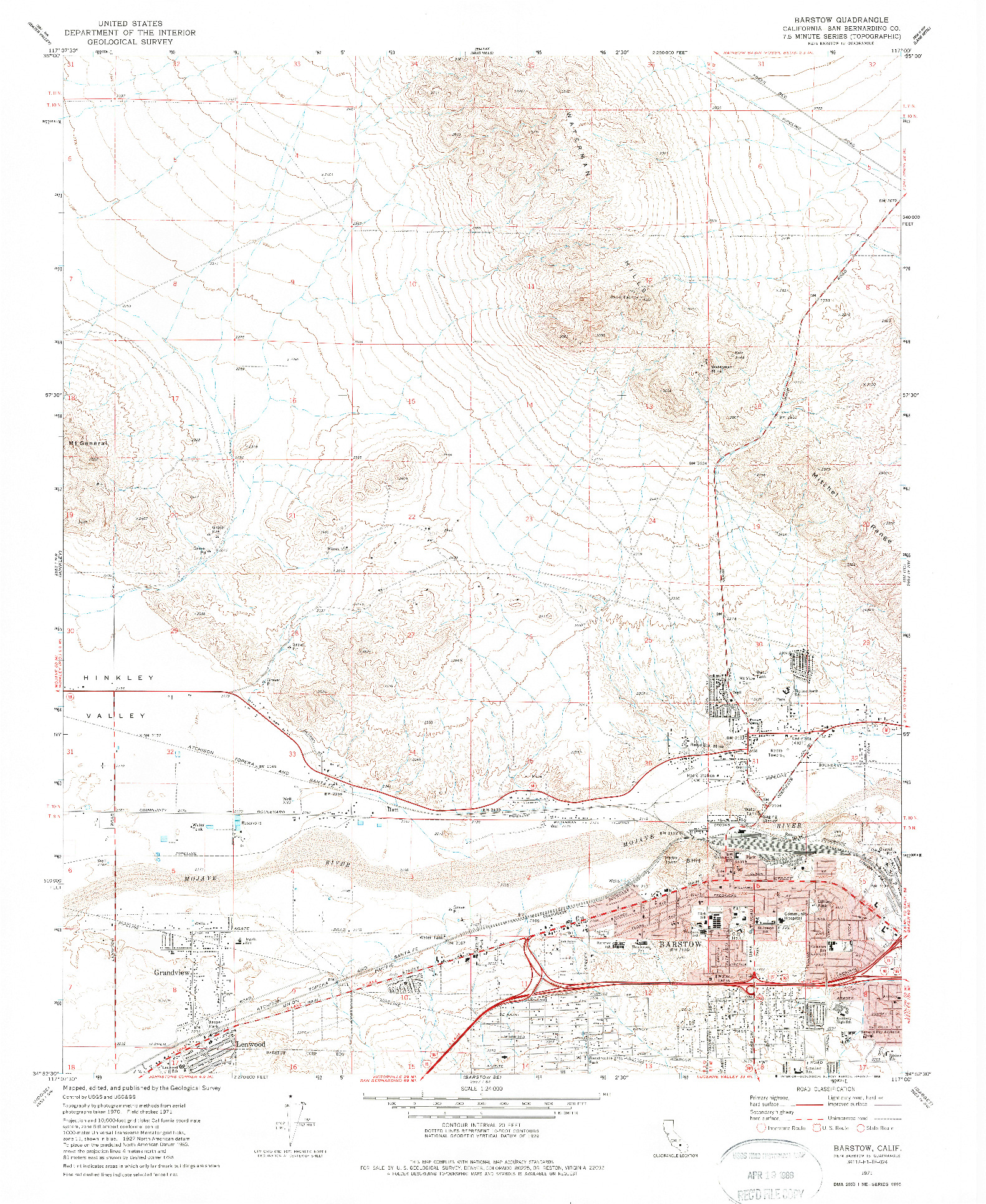 USGS 1:24000-SCALE QUADRANGLE FOR BARSTOW, CA 1971