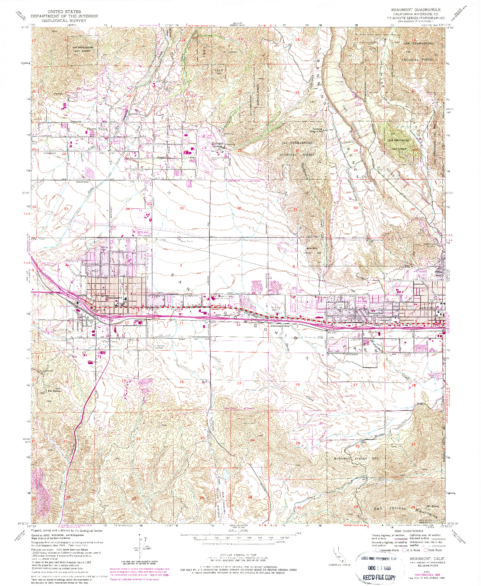 USGS 1:24000-SCALE QUADRANGLE FOR BEAUMONT, CA 1953