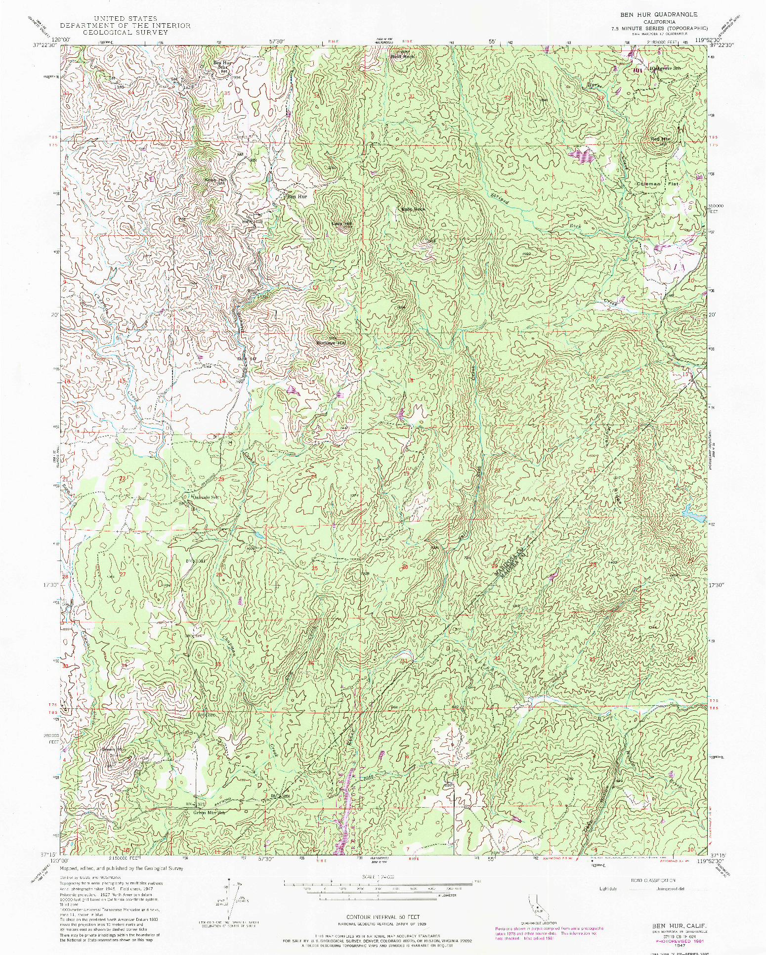 USGS 1:24000-SCALE QUADRANGLE FOR BEN HUR, CA 1947