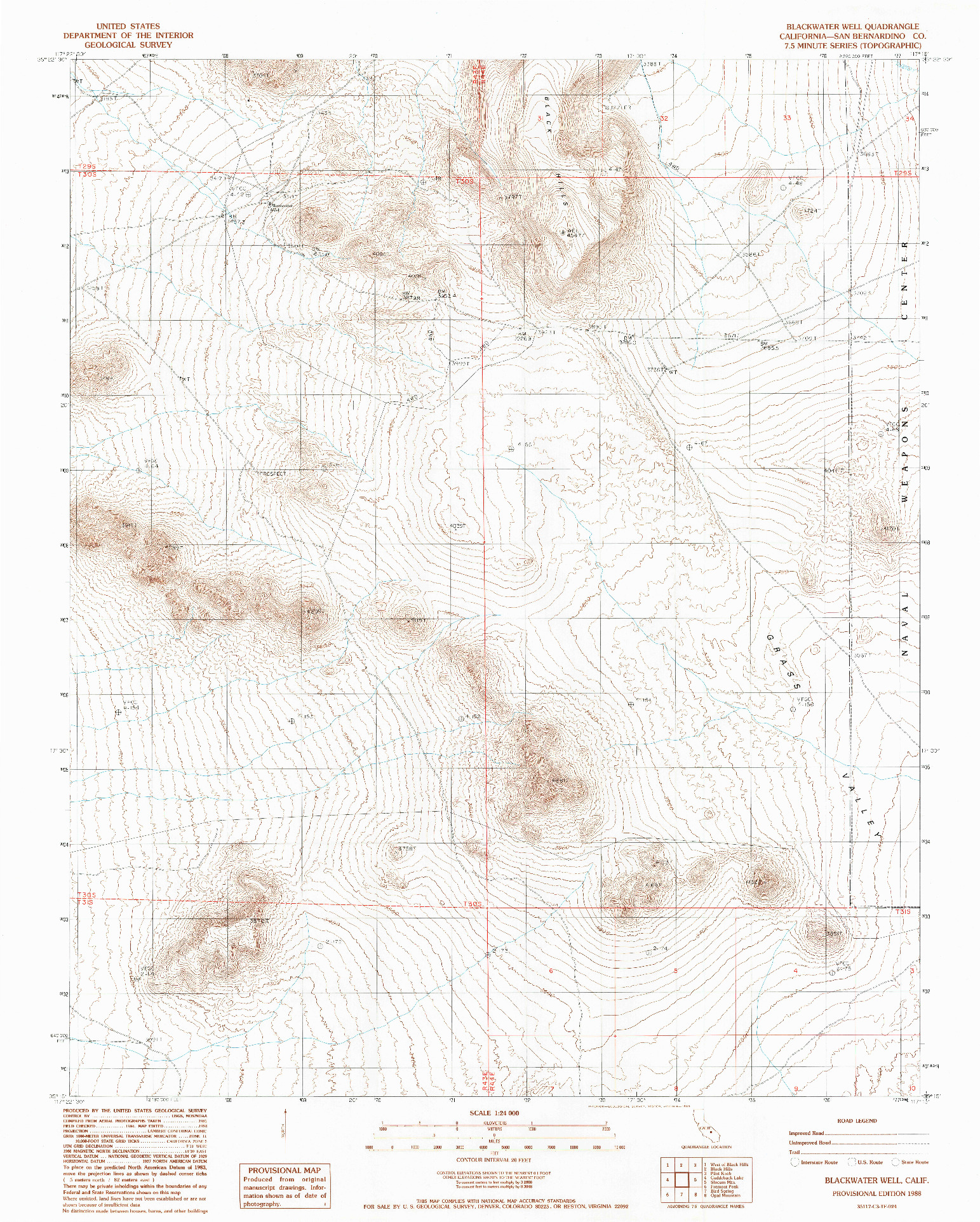 USGS 1:24000-SCALE QUADRANGLE FOR BLACKWATER WELL, CA 1988