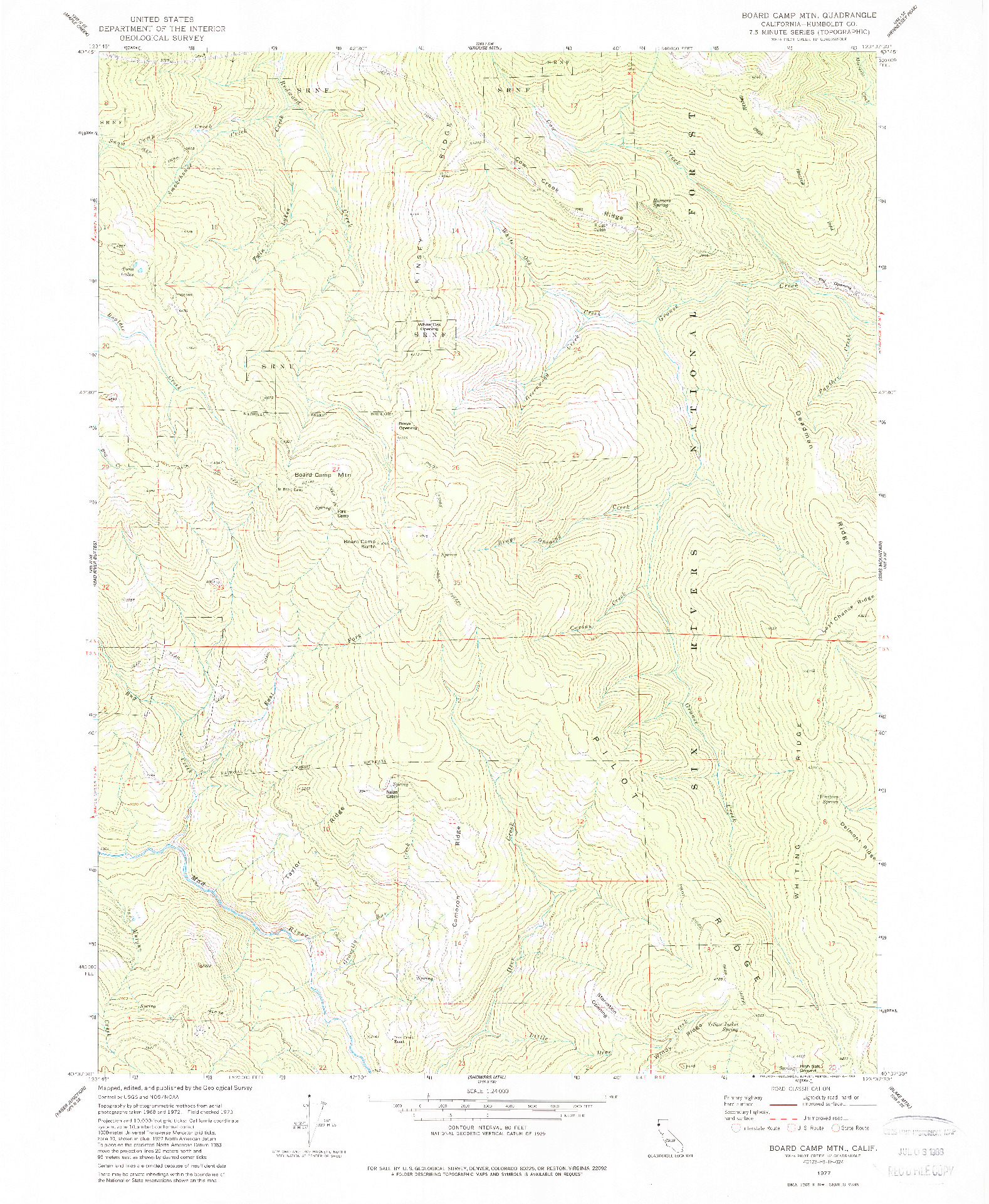 USGS 1:24000-SCALE QUADRANGLE FOR BOARD CAMP MOUNTAIN, CA 1977