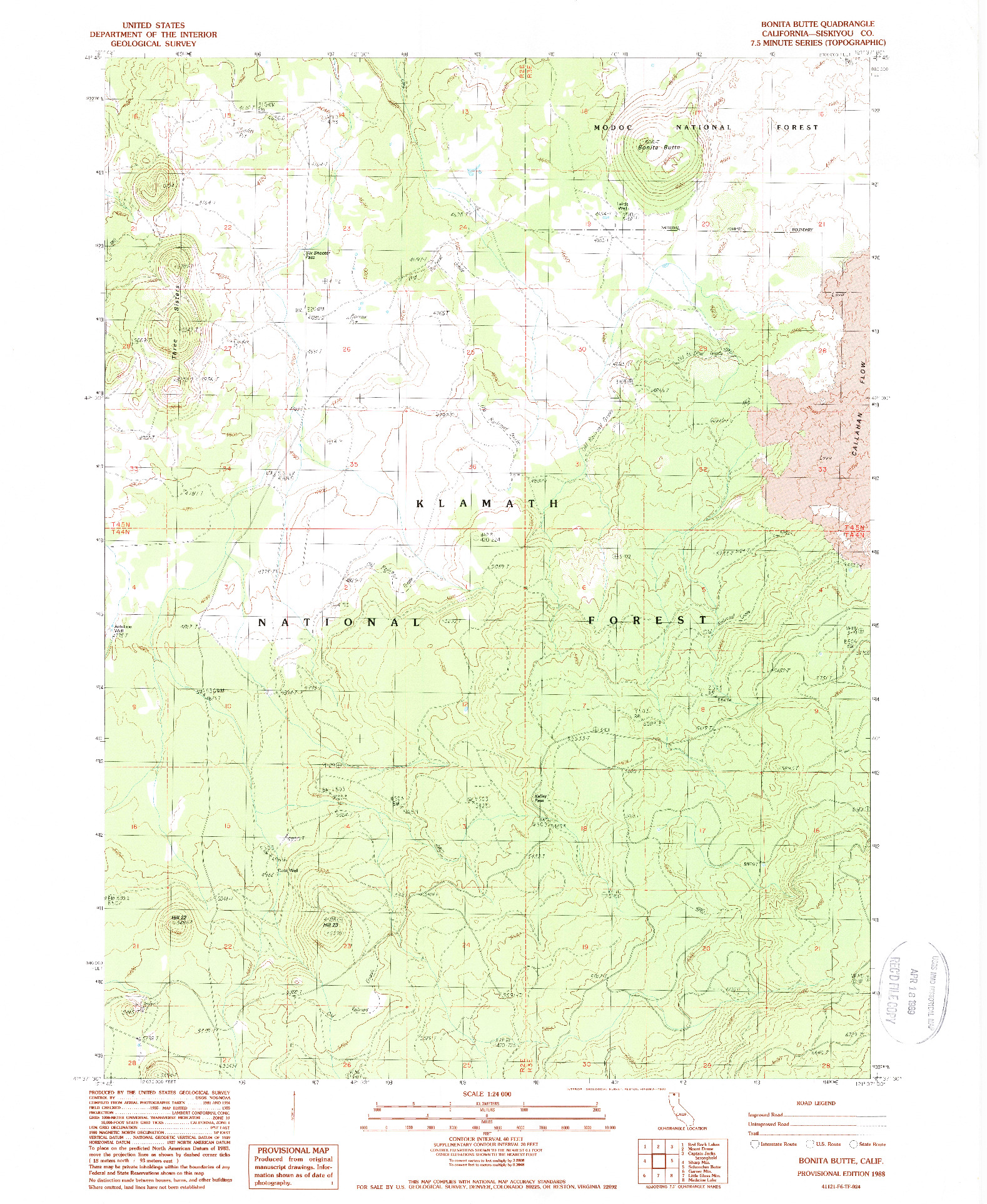 USGS 1:24000-SCALE QUADRANGLE FOR BONITA BUTTE, CA 1988