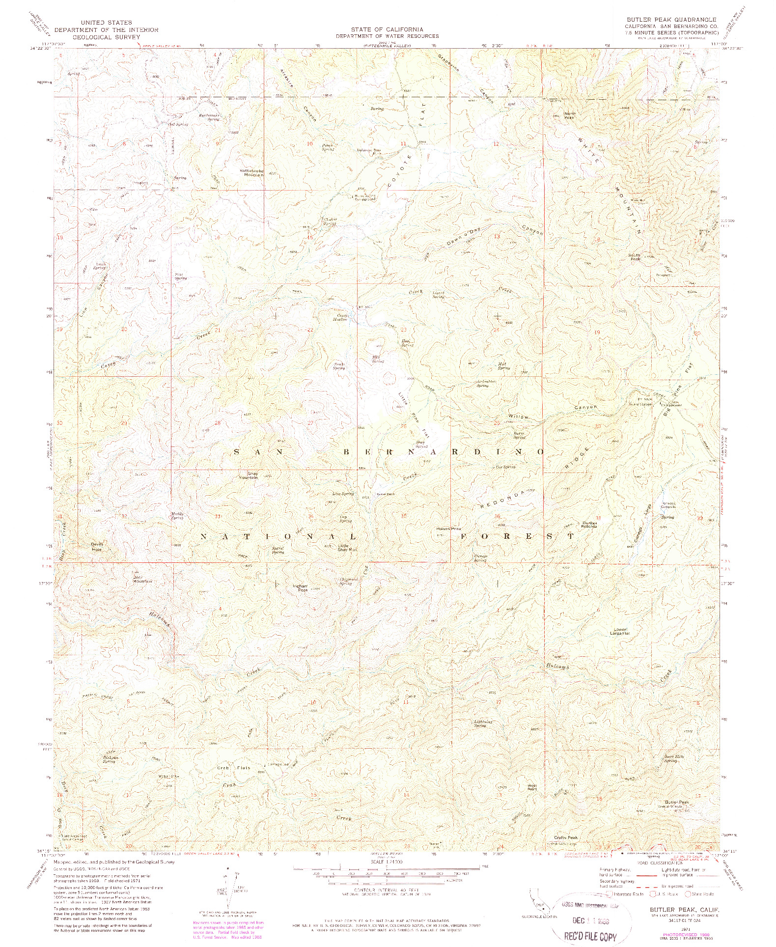 USGS 1:24000-SCALE QUADRANGLE FOR BUTLER PEAK, CA 1971