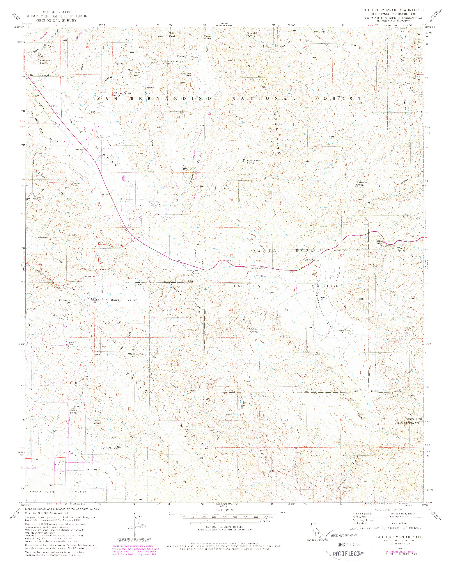 USGS 1:24000-SCALE QUADRANGLE FOR BUTTERFLY PEAK, CA 1981