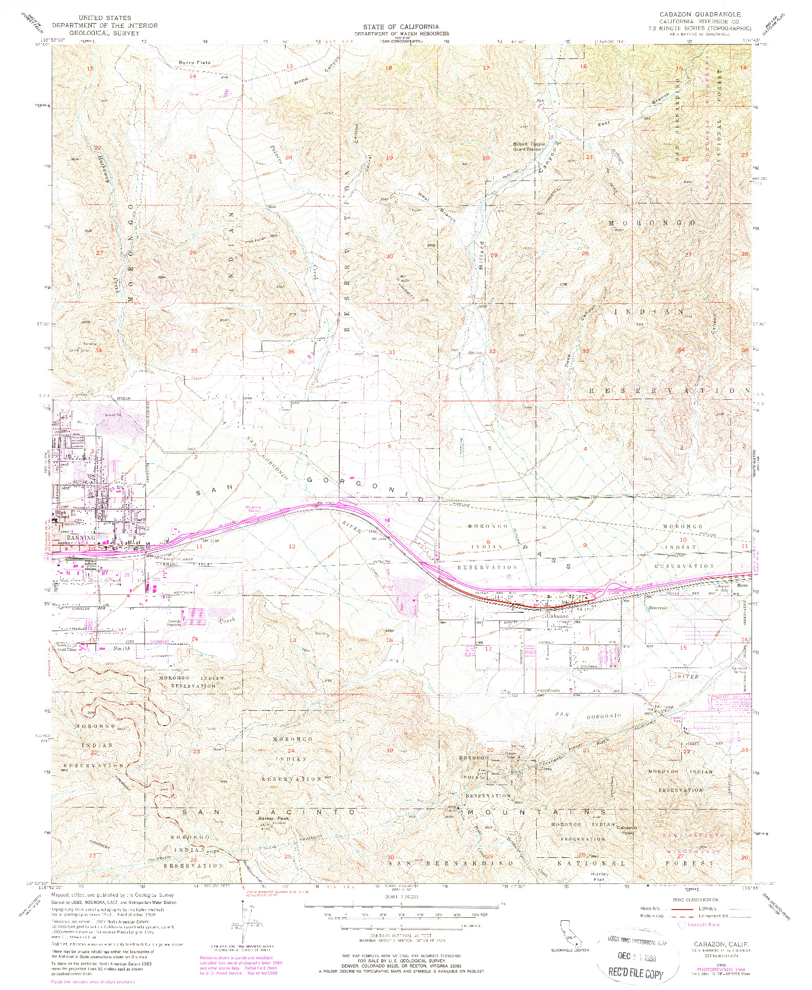 USGS 1:24000-SCALE QUADRANGLE FOR CABAZON, CA 1956