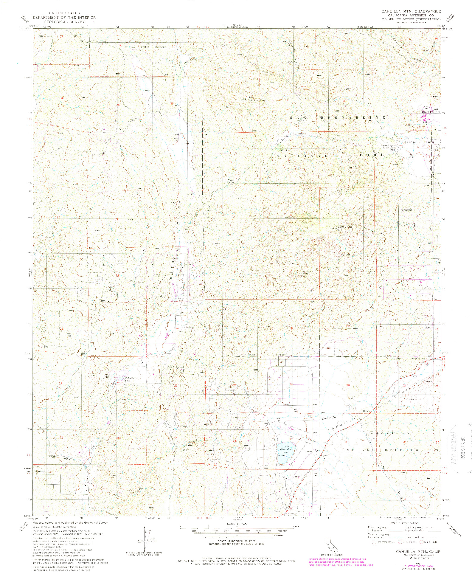 USGS 1:24000-SCALE QUADRANGLE FOR CAHUILLA MTN, CA 1981