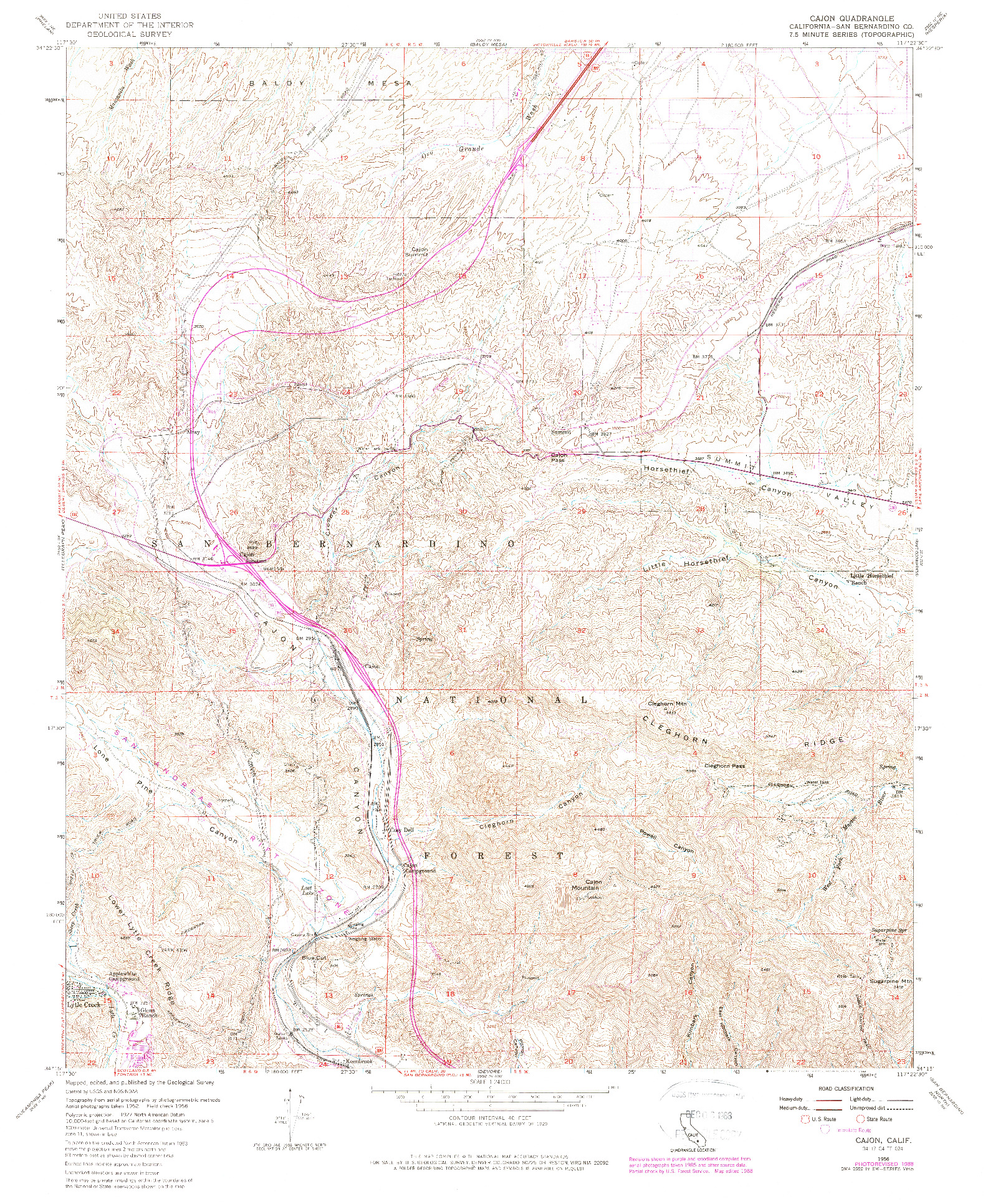 USGS 1:24000-SCALE QUADRANGLE FOR CAJON, CA 1956