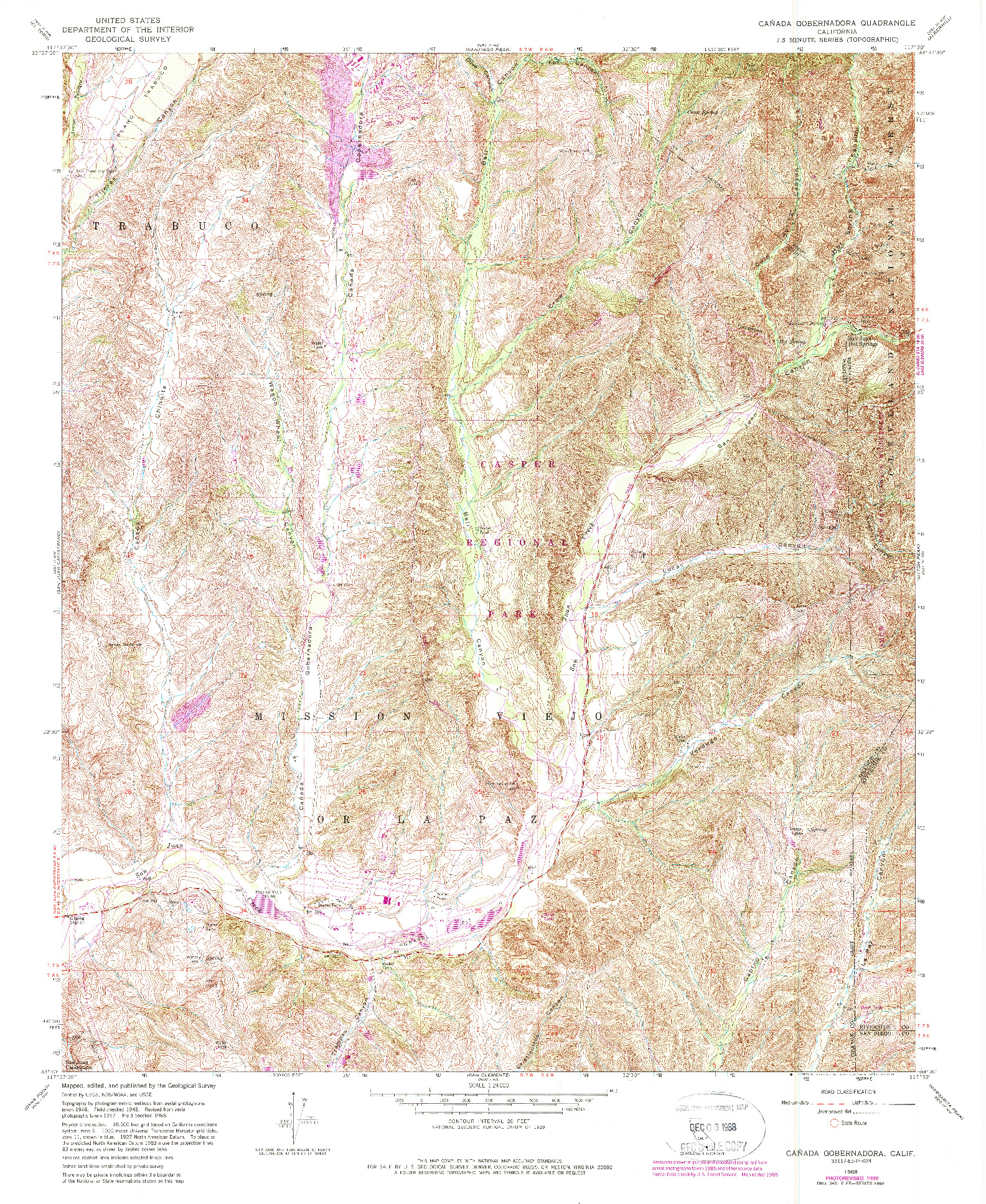 USGS 1:24000-SCALE QUADRANGLE FOR CANADA GOBERNADORA, CA 1968