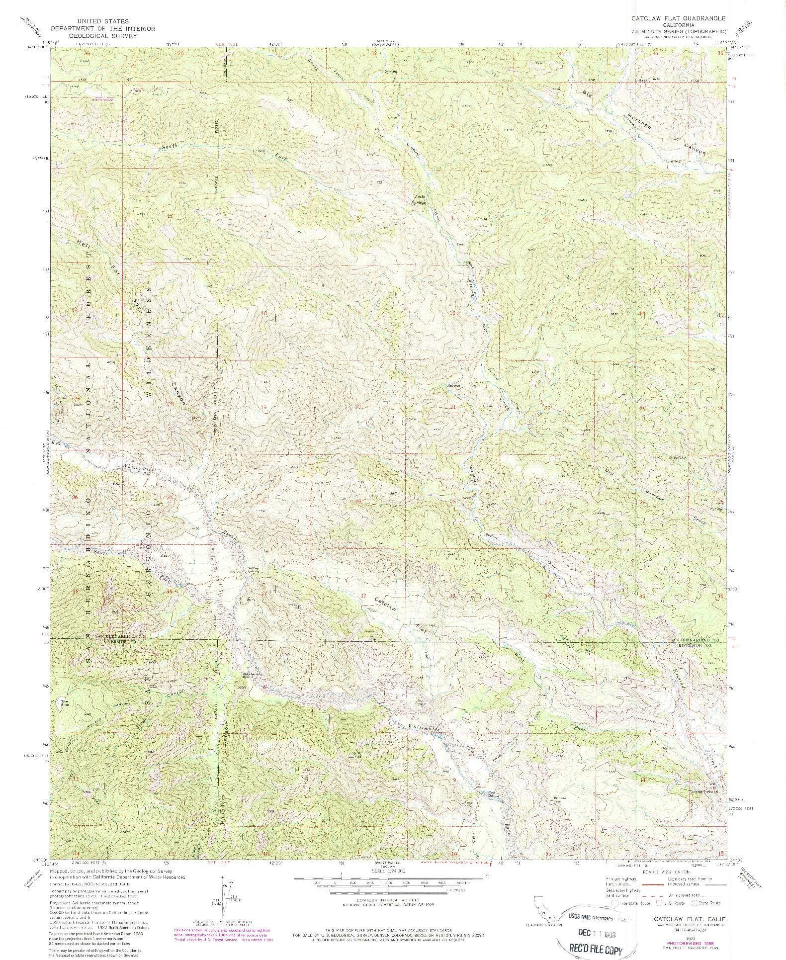 USGS 1:24000-SCALE QUADRANGLE FOR CATCLAW FLAT, CA 1972