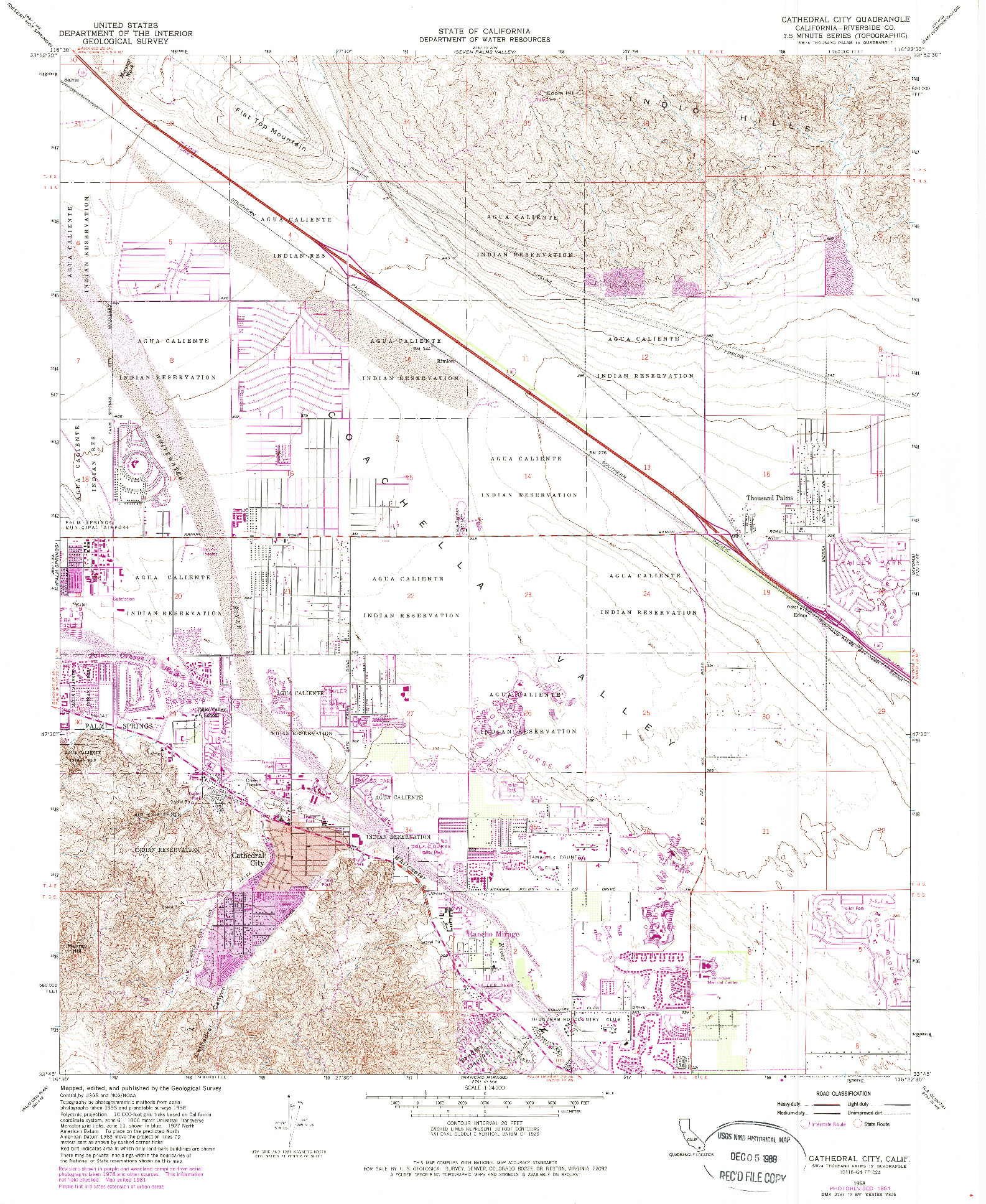 USGS 1:24000-SCALE QUADRANGLE FOR CATHEDRAL CITY, CA 1958