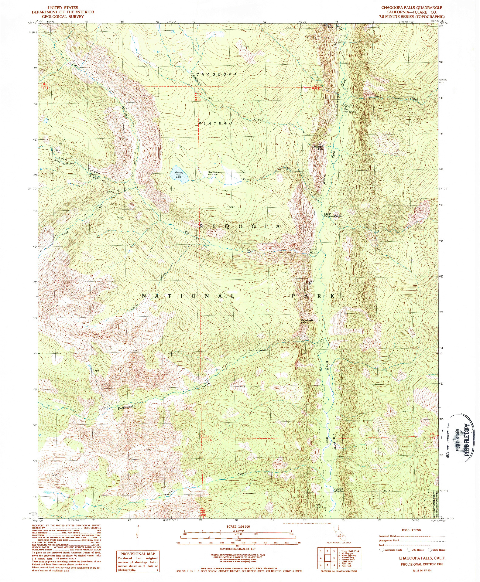 USGS 1:24000-SCALE QUADRANGLE FOR CHAGOOPA FALLS, CA 1988