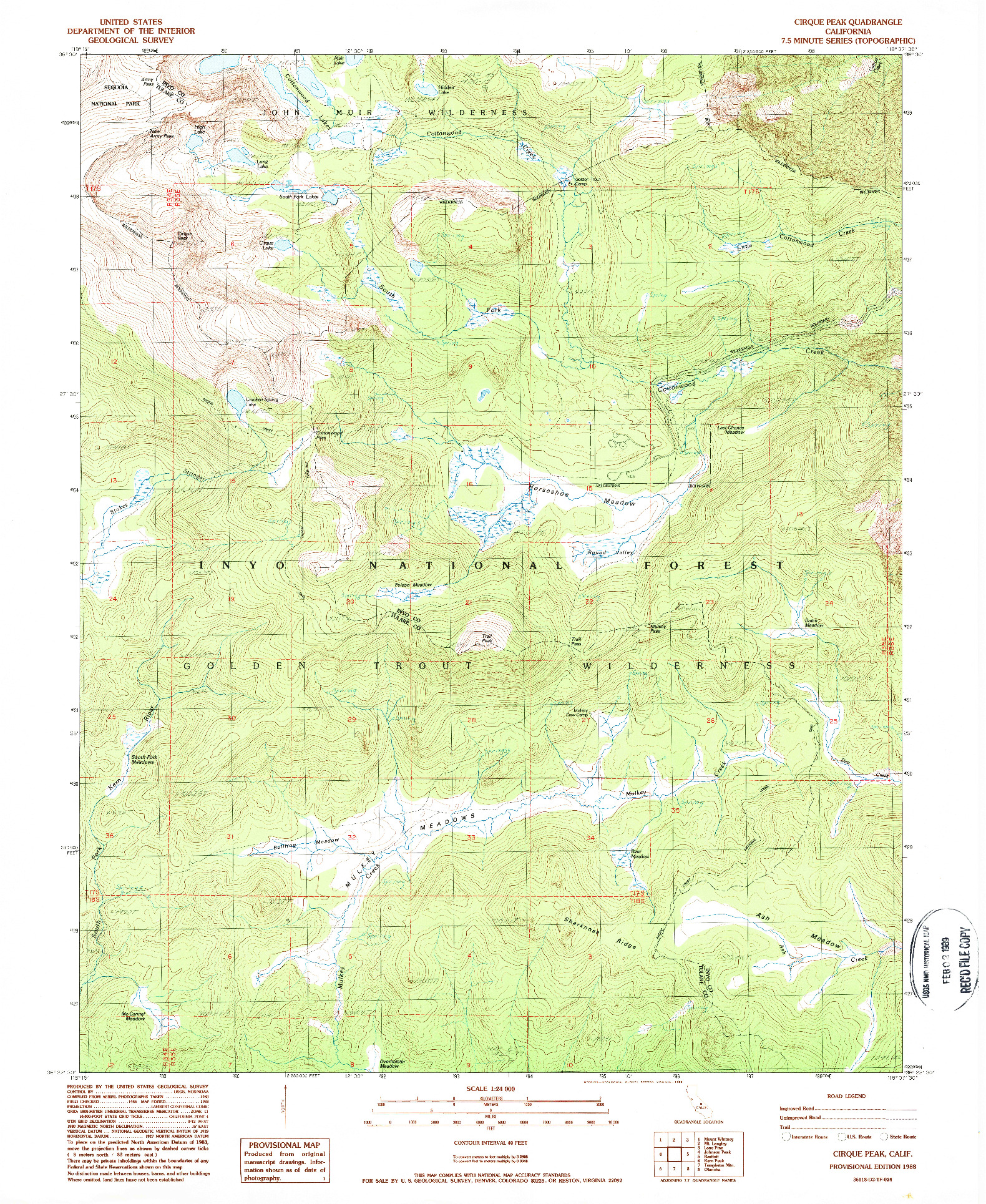 USGS 1:24000-SCALE QUADRANGLE FOR CIRQUE PEAK, CA 1988