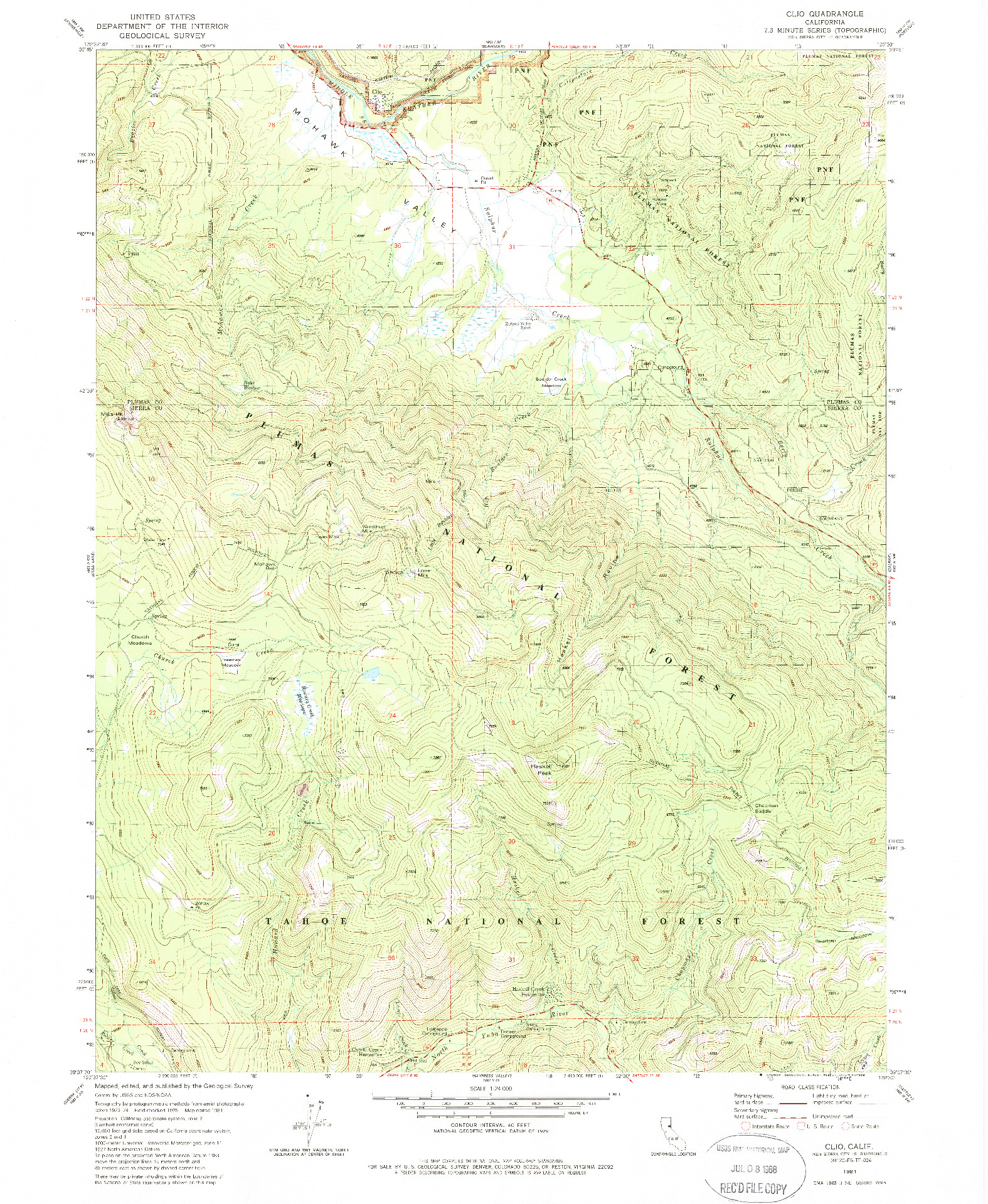USGS 1:24000-SCALE QUADRANGLE FOR CLIO, CA 1981