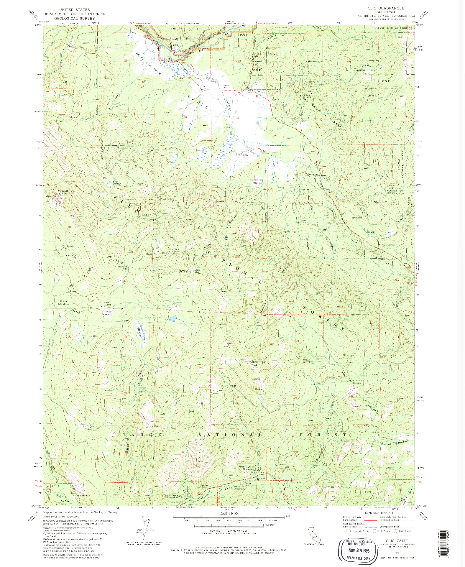 USGS 1:24000-SCALE QUADRANGLE FOR CLIO, CA 1981